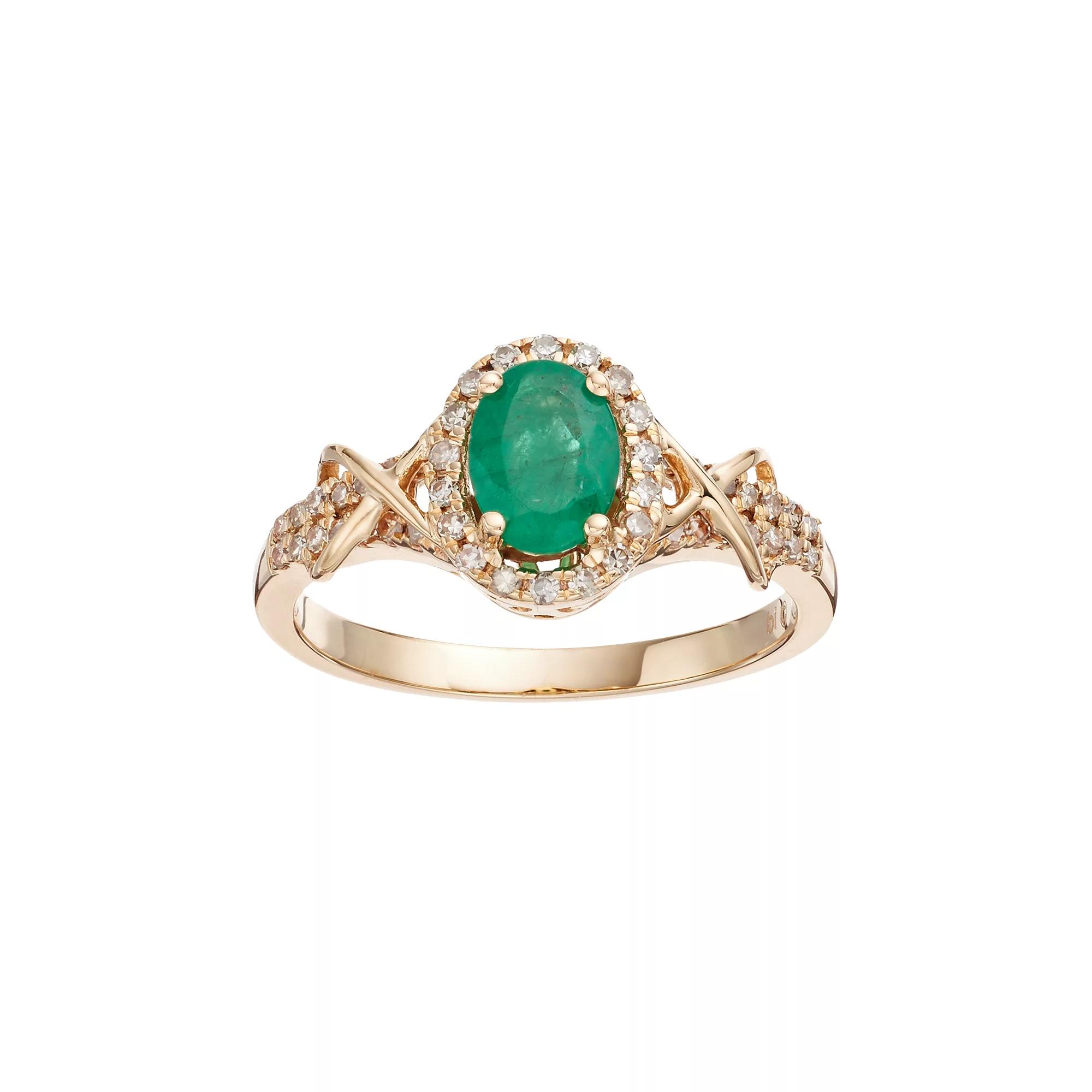 Gemminded 10k Gold Emerald & 1/4 Carat T.W. Diamond Halo Ring, Women's, Size: 9, Green Product Image