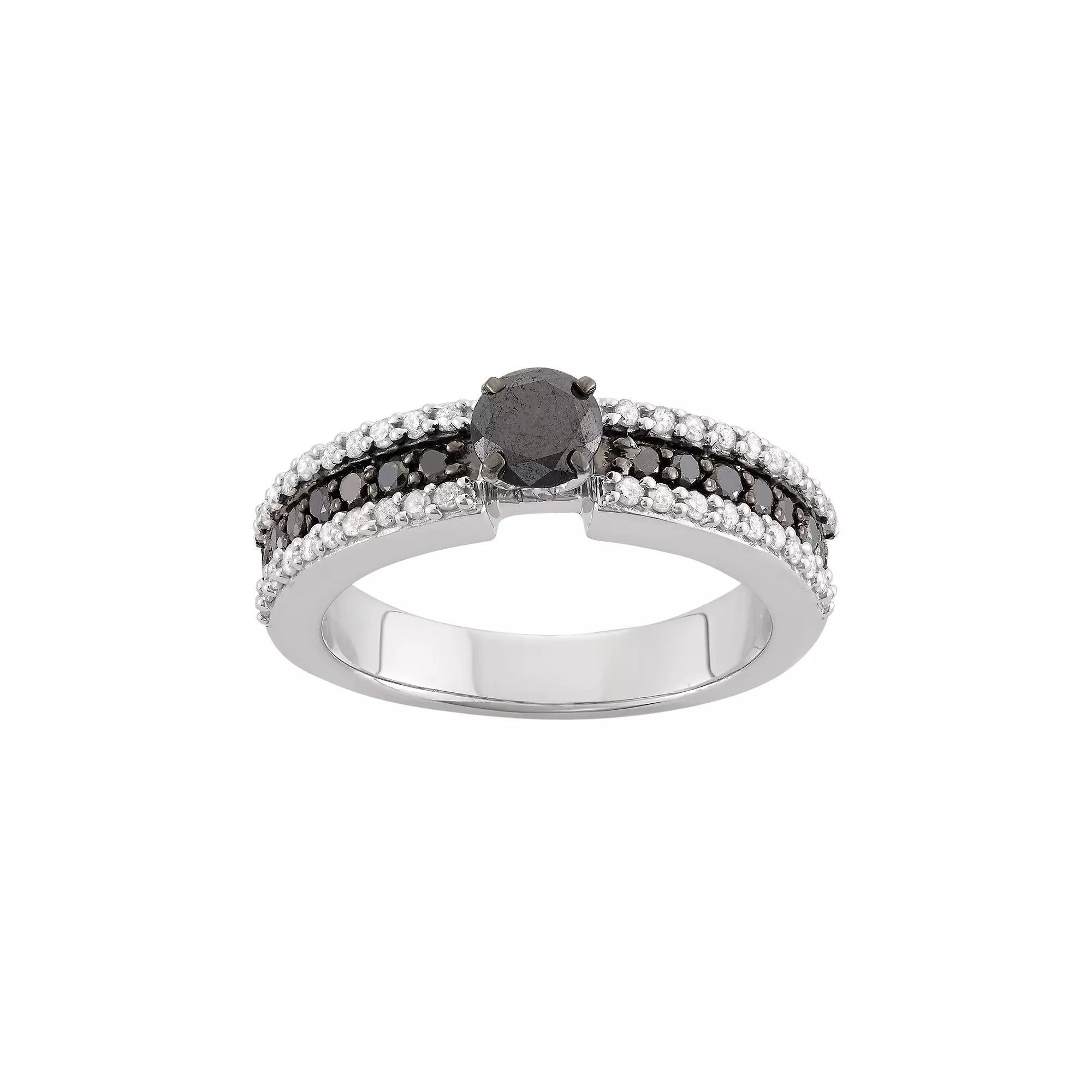 Jewelexcess 1 Carat T.W. Black & White Diamond Sterling Silver Ring, Women's, Size: 6 Product Image