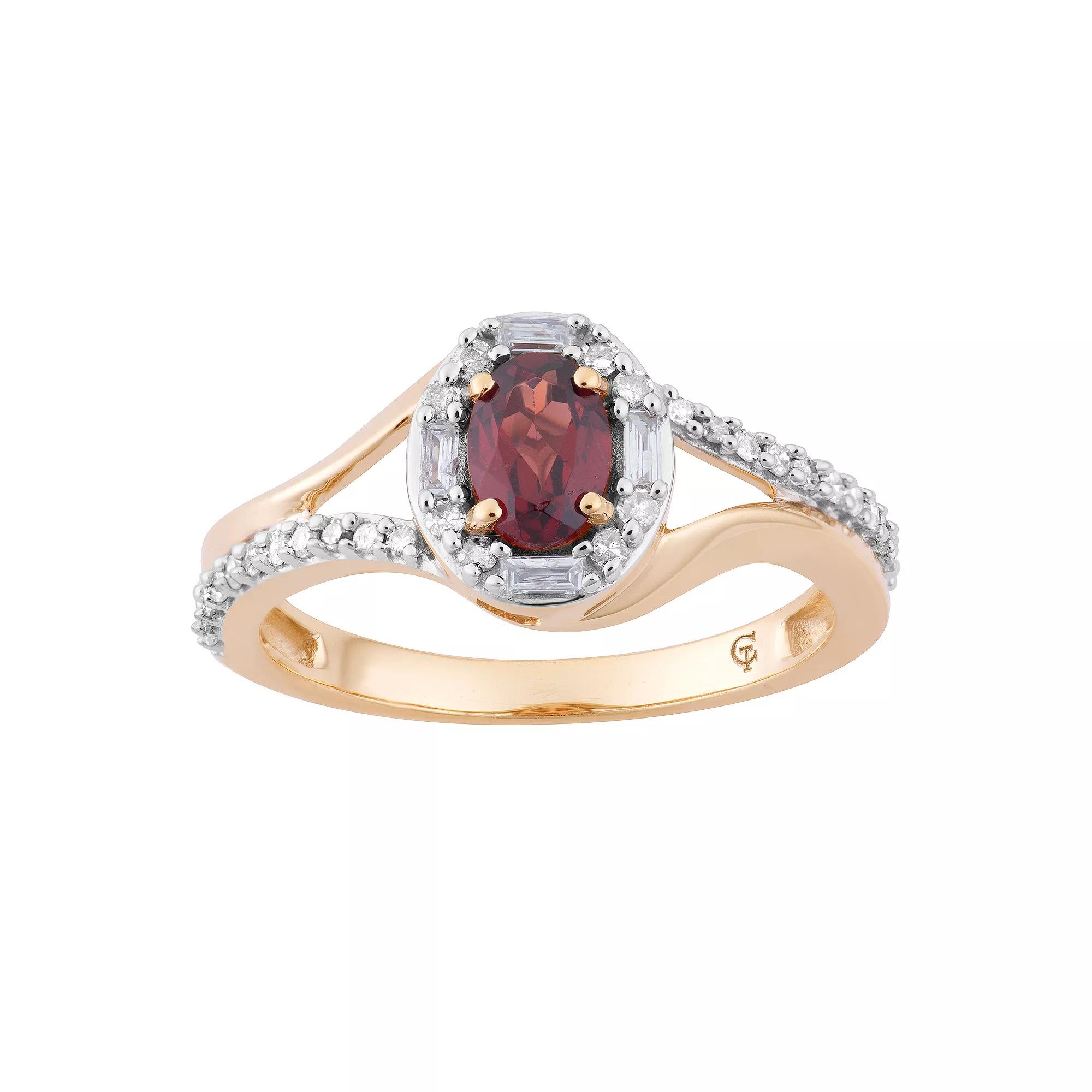 10k Gold Garnet & 1/4 Carat T.W. Diamond Oval Halo Ring, Women's, Size: 6 Product Image