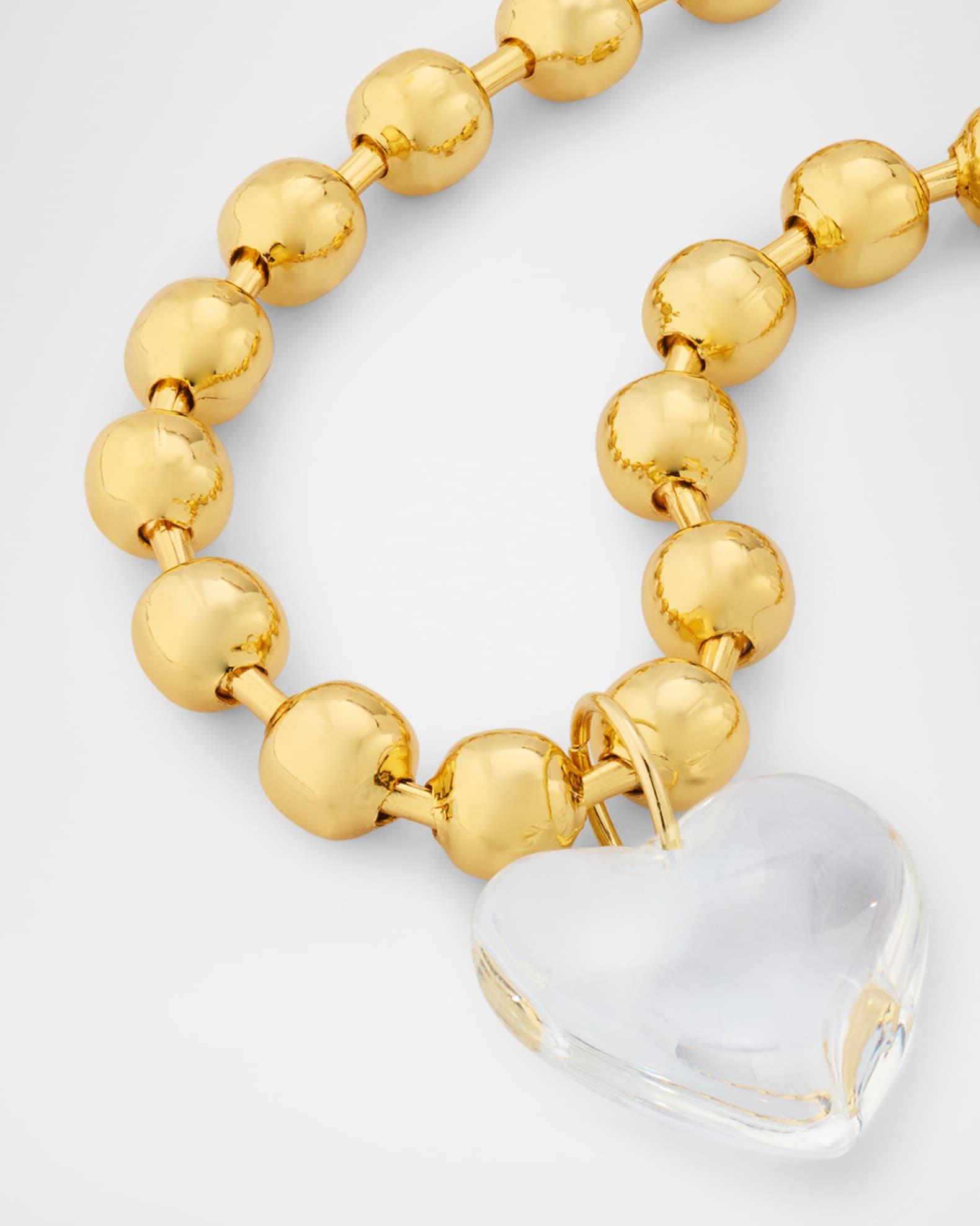 Clear Heart Pendant on Golden Ball Chain Necklace Product Image