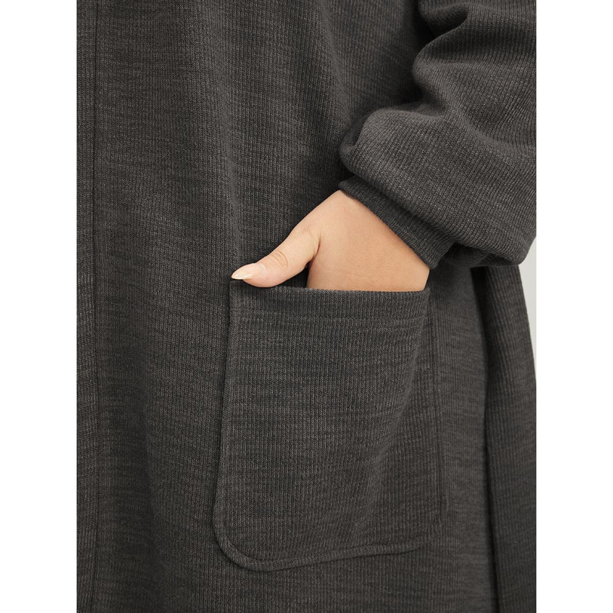 Plus Size Solid Pocket Belted Open Front Heather Coat Women DarkGray Casual Heather Ladies Dailywear Winter Coats BloomChic 28/5X Product Image