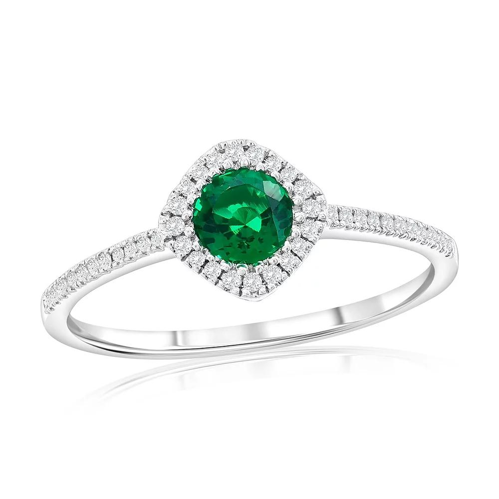 Divine Gold Sterling Silver Lab-Created Emerald & 1/8 Carat T.W. Diamond Square Ring, Women's, Size: 7 Product Image