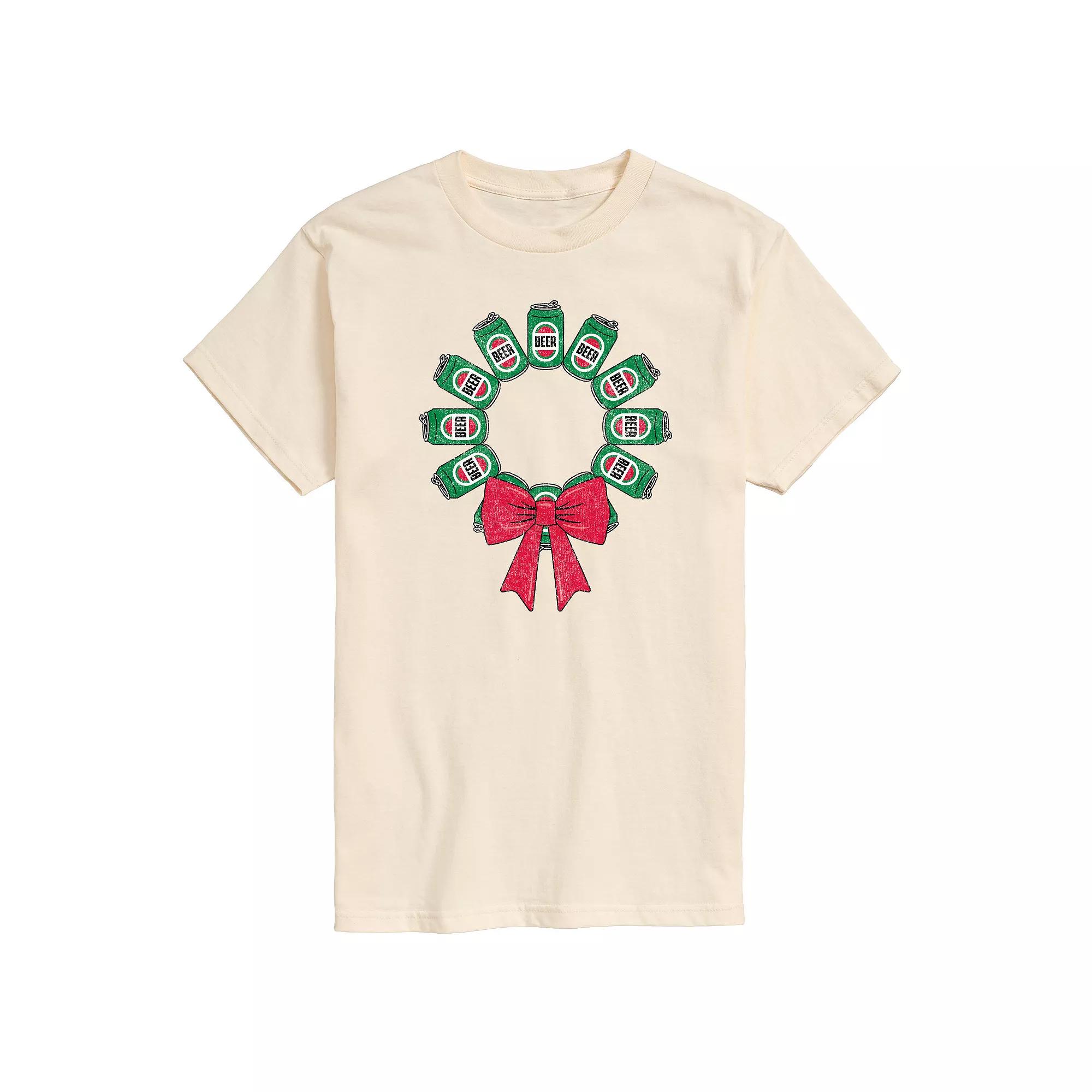 Men's Beer Christmas Wreath Graphic Tee,  Product Image