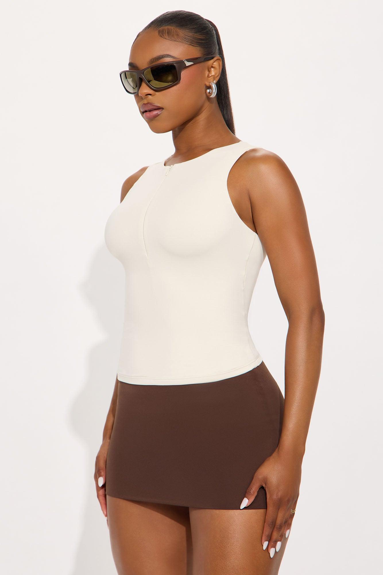 Second Skin Double Lined Zip Front Tank - Bone Female Product Image