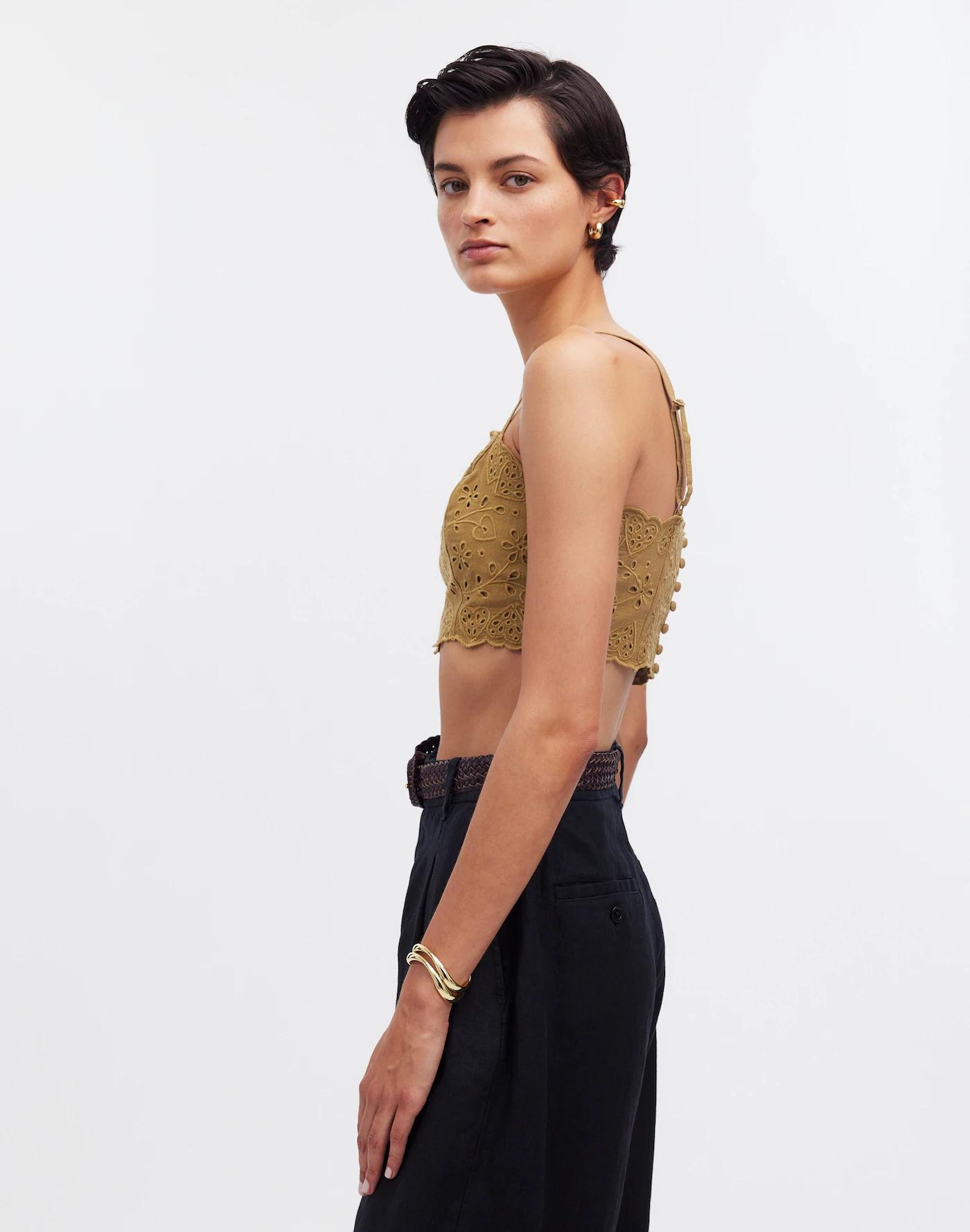 Eyelet Linen-Blend Crop Tank Top Product Image