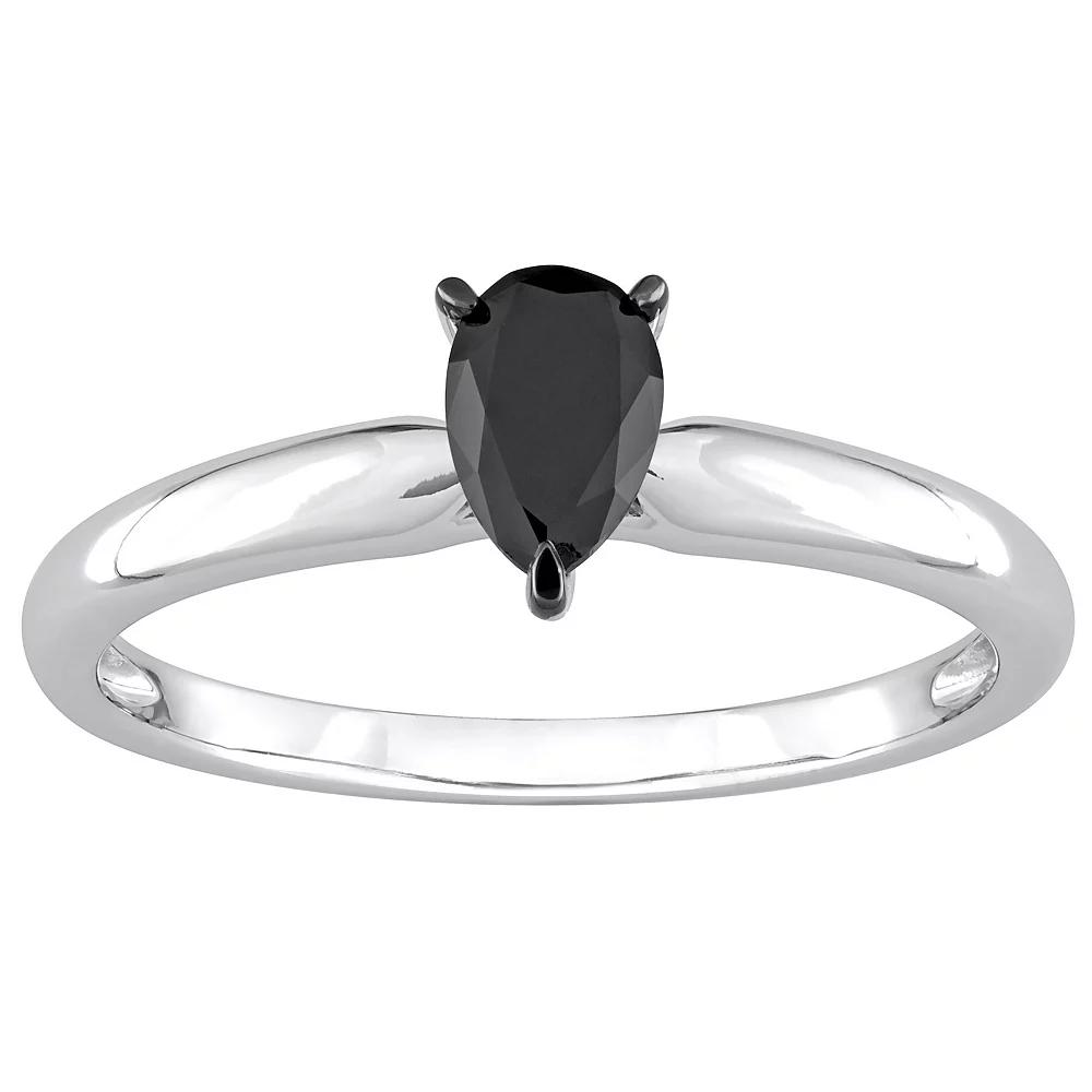 Stella Grace 14k White Gold 1/2 Carat T.W Pear Shaped Black Diamond Solitaire Engagement Ring, Women's, Size: 7.50 Product Image