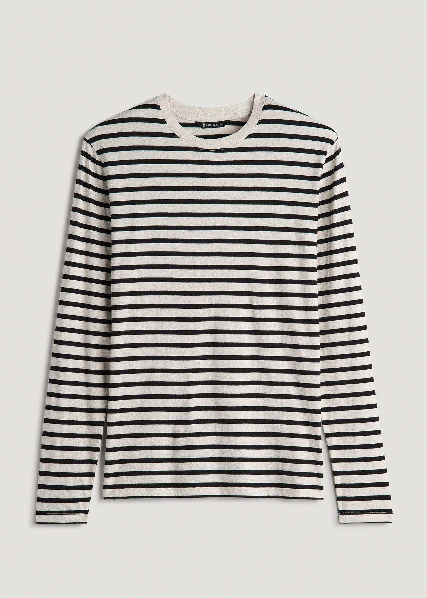 Long Sleeve Striped Tee for Tall Men in Beige Heather and Black Stripe Male Product Image