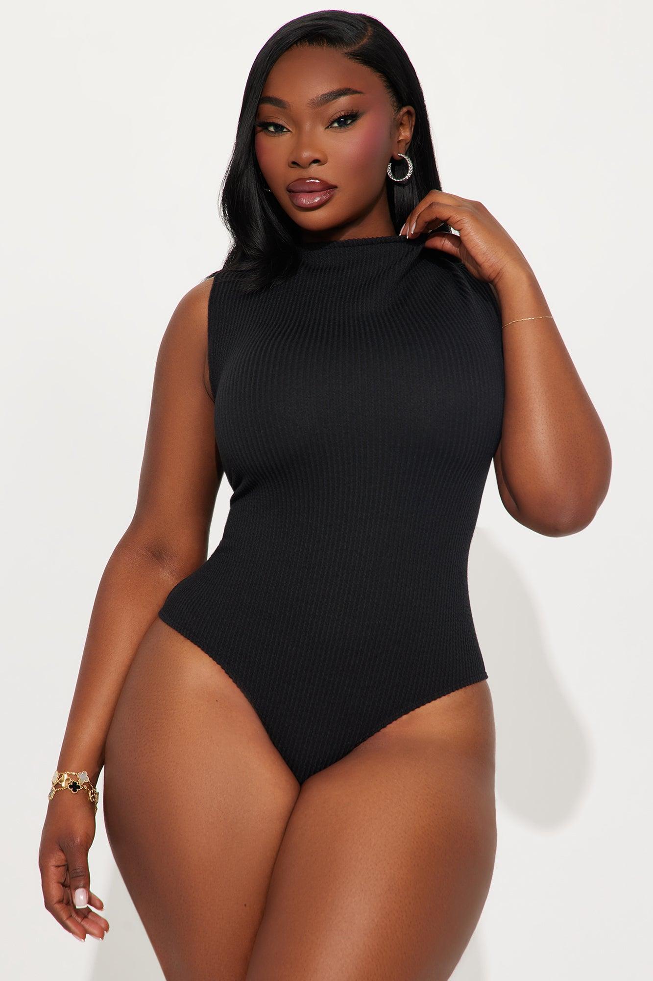 Tessa Ribbed High Neck Bodysuit - Black Female Product Image