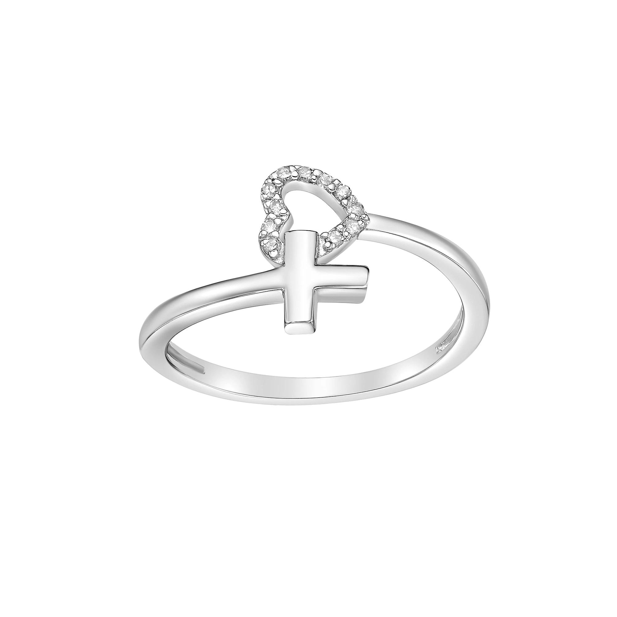 Gemminded Sterling Silver Diamond Accent Heart & Cross Ring, Women's, Size: 8 Product Image