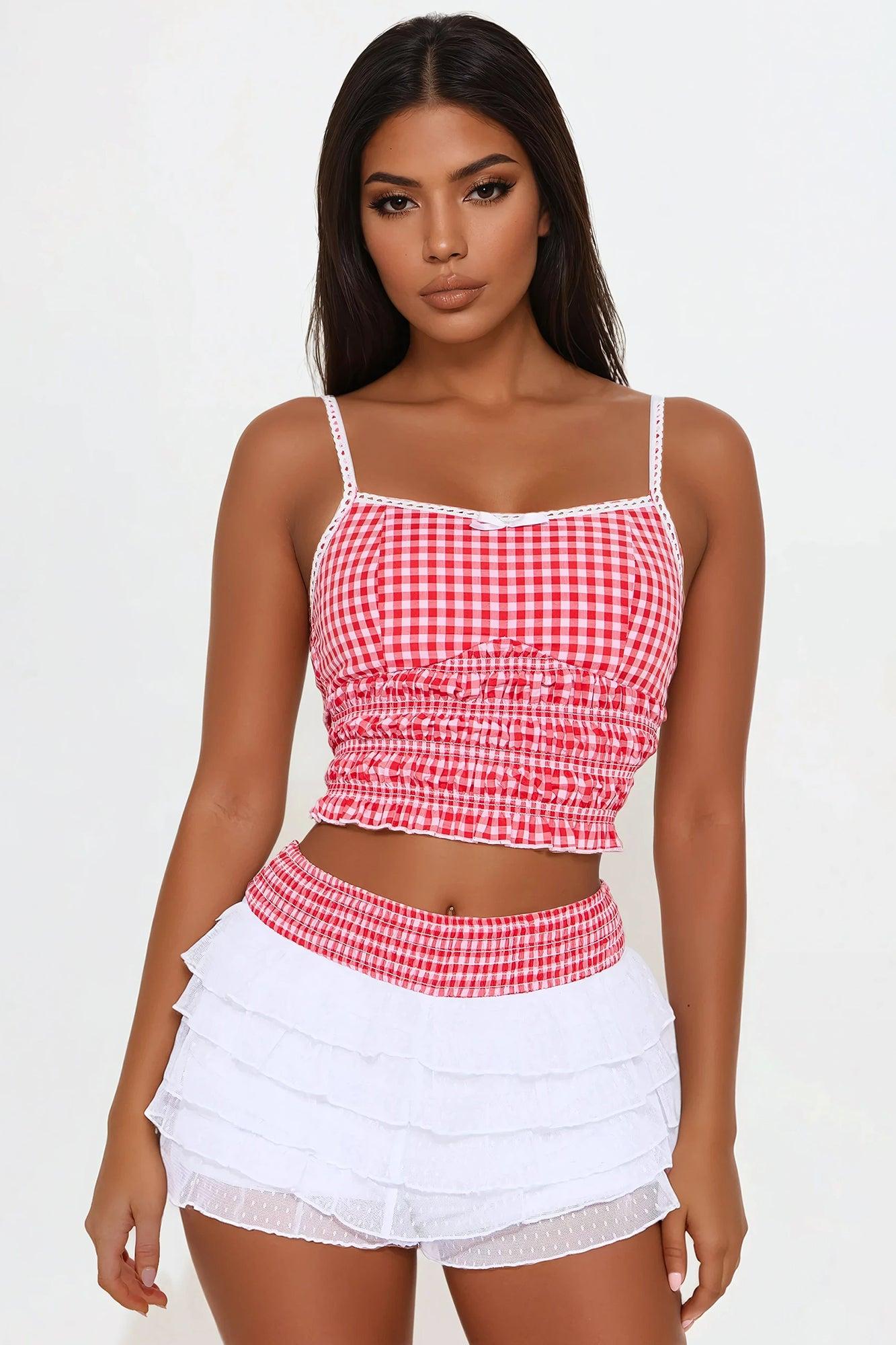 Cherry Bomb Ruffle Short Set - Red/combo Product Image