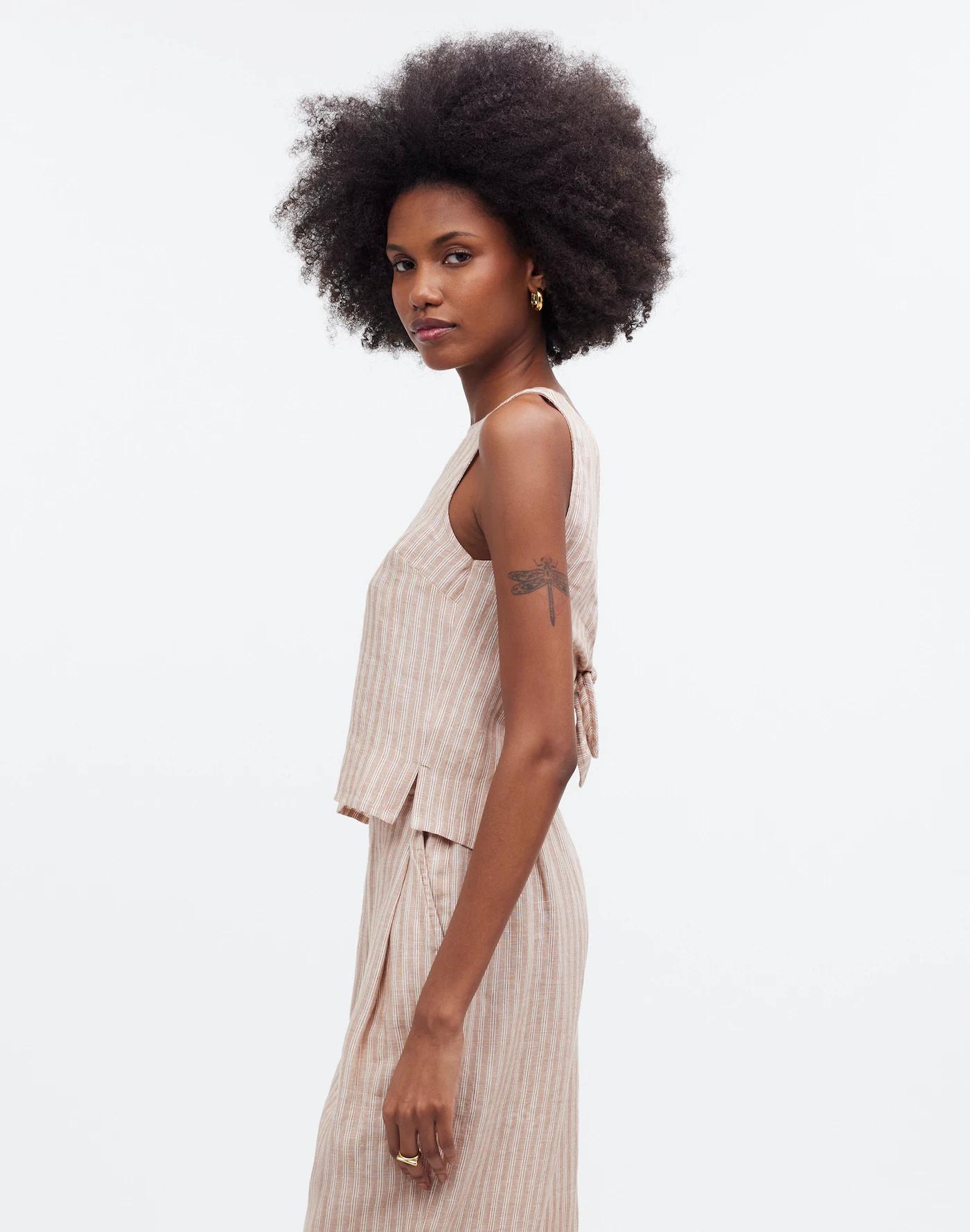 Tie-Back Scoopneck Top in 100% Linen Product Image