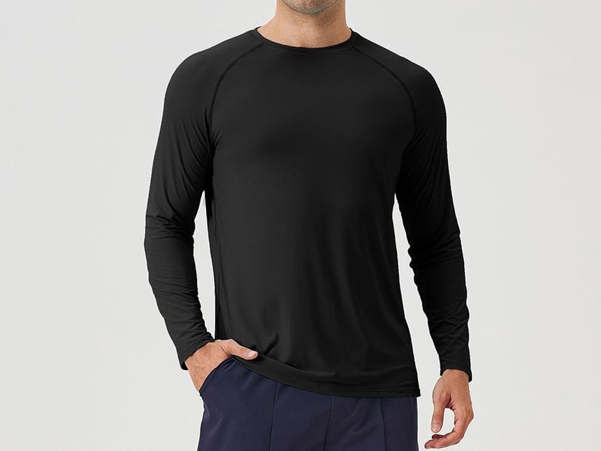Long-Sleeve Round Neck Plain Sport T-Shirt Product Image
