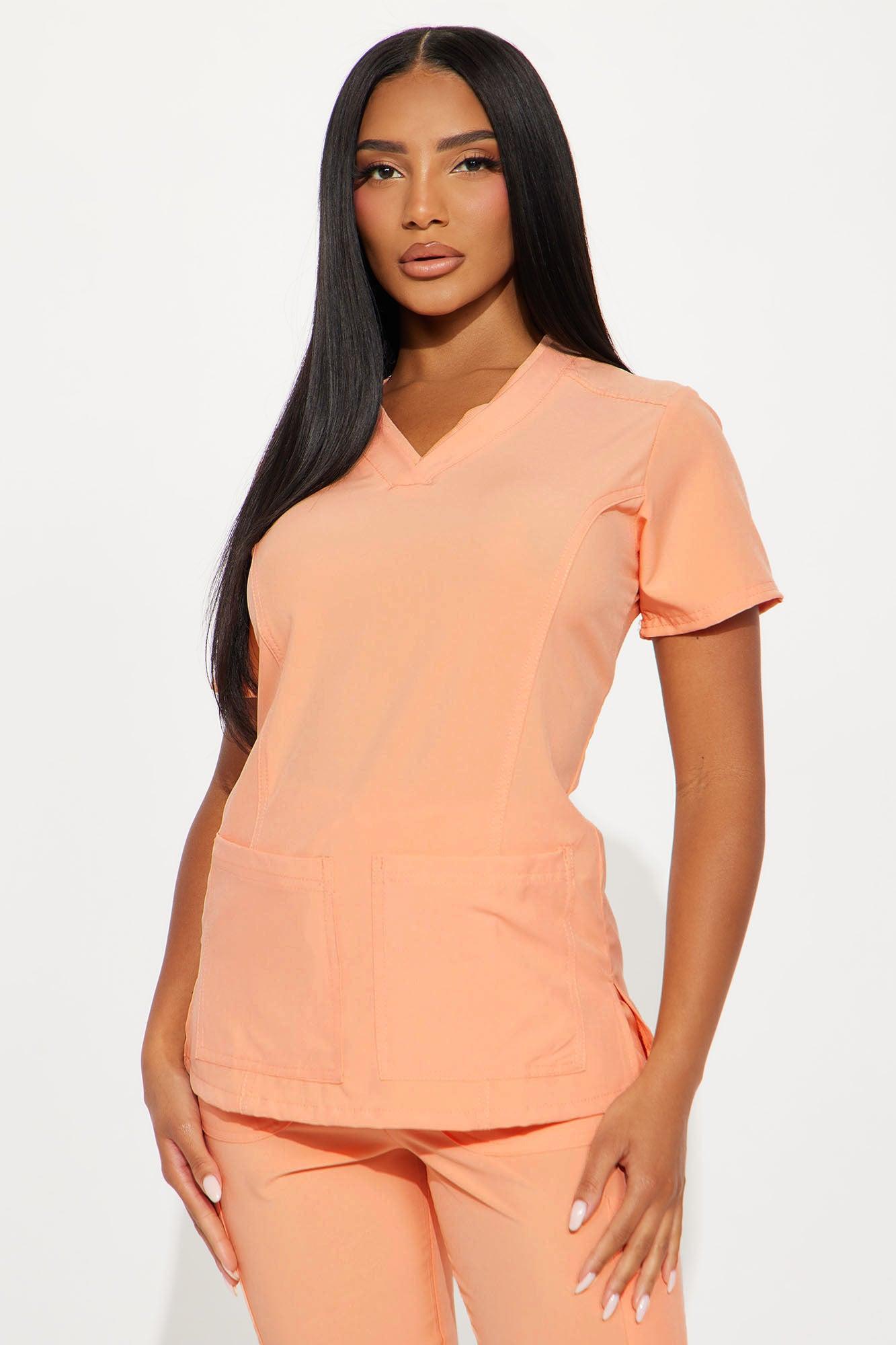 Checked In 4 Way Stretch Scrub Uniform Jogger Set - Melon Female Product Image