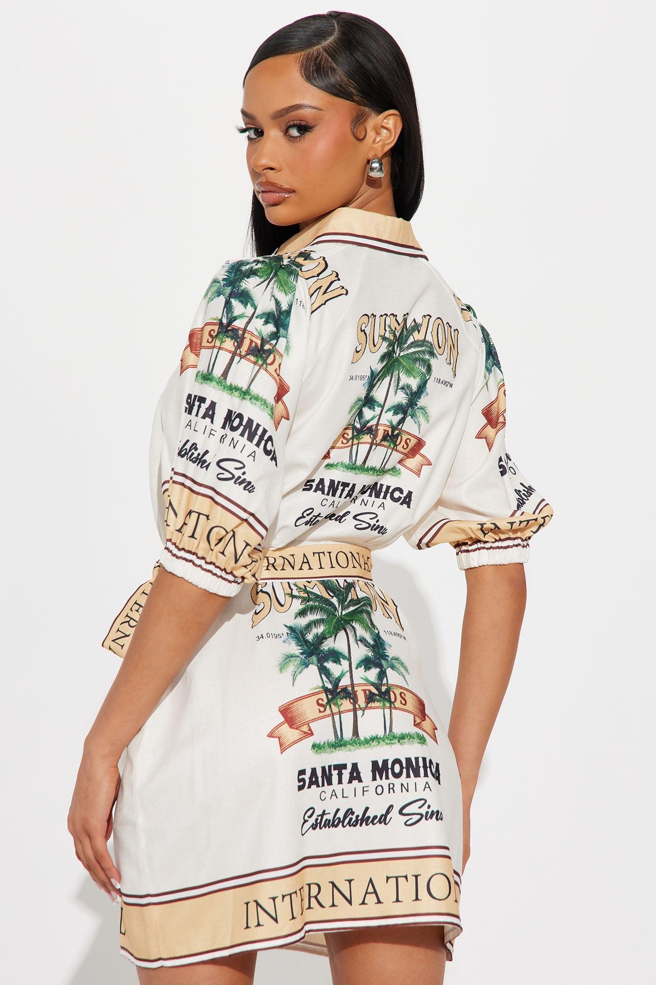 Santa Monica Satin Shirt Mini Dress - Gold/combo Product Image