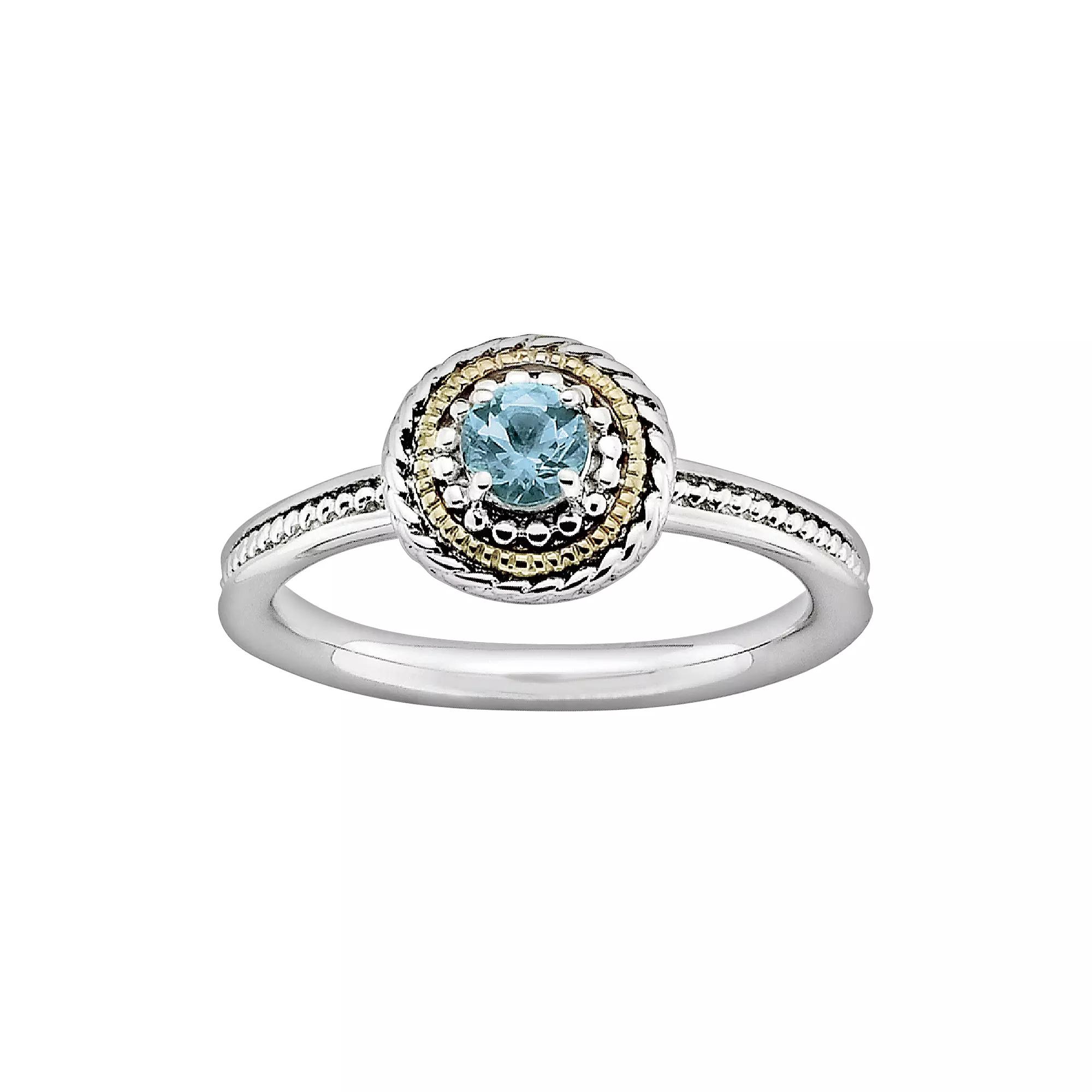 Stacks & Stones 14k Gold & Sterling Silver Blue Topaz Textured Stack Ring, Women's,  Product Image