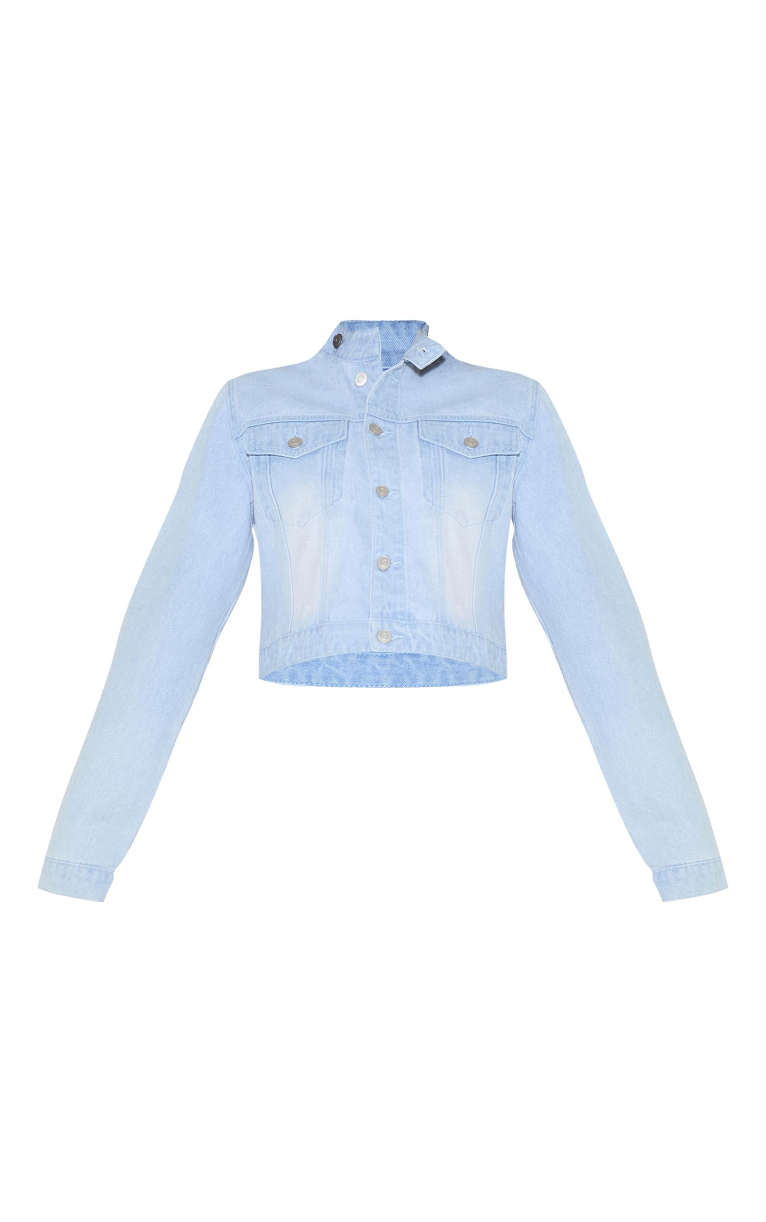 Light Blue Seam Detail Cropped Denim Racer Jacket Product Image