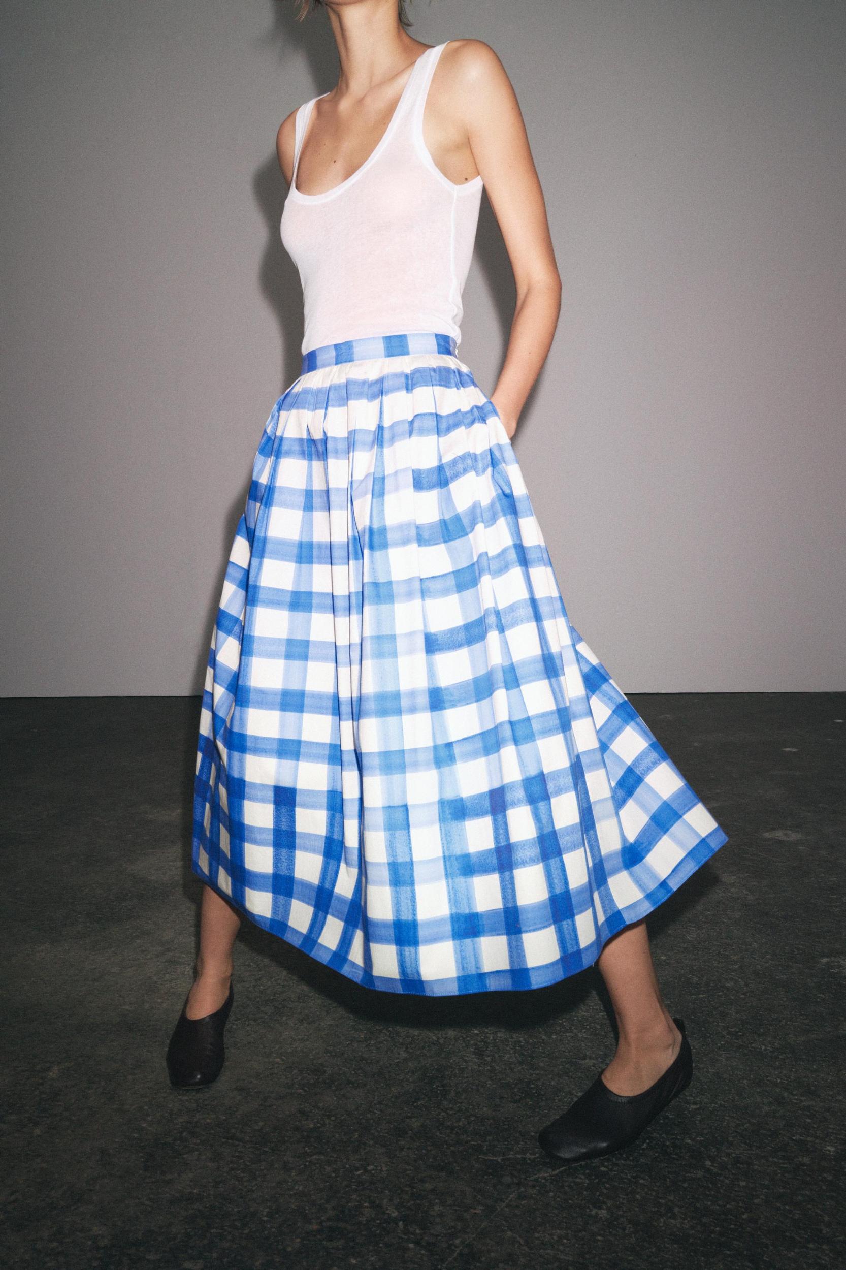 CHECKERED MIDI SKIRT ZW COLLECTION Product Image