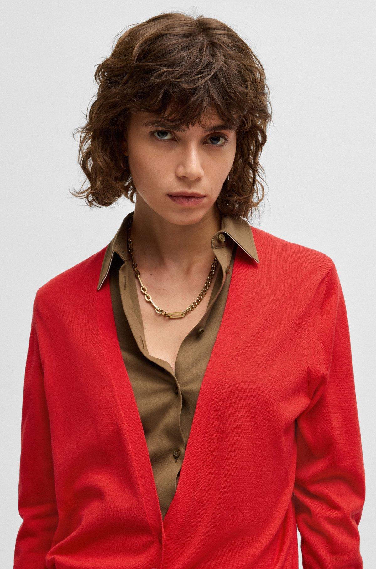 V-neck knitted cardigan in wool Product Image