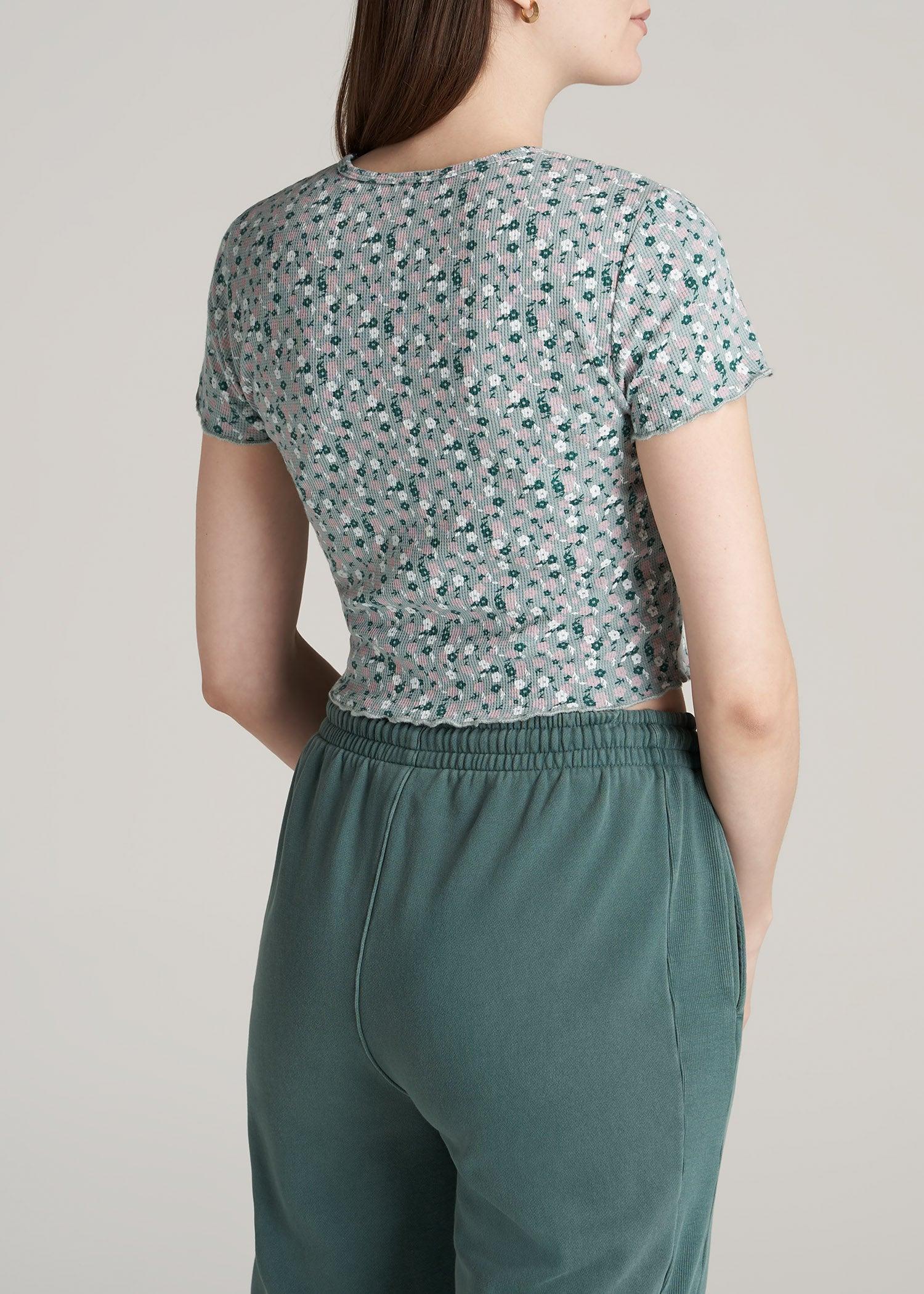 Cropped Waffle Tee for Tall Women in Seaglass Floral Female Product Image