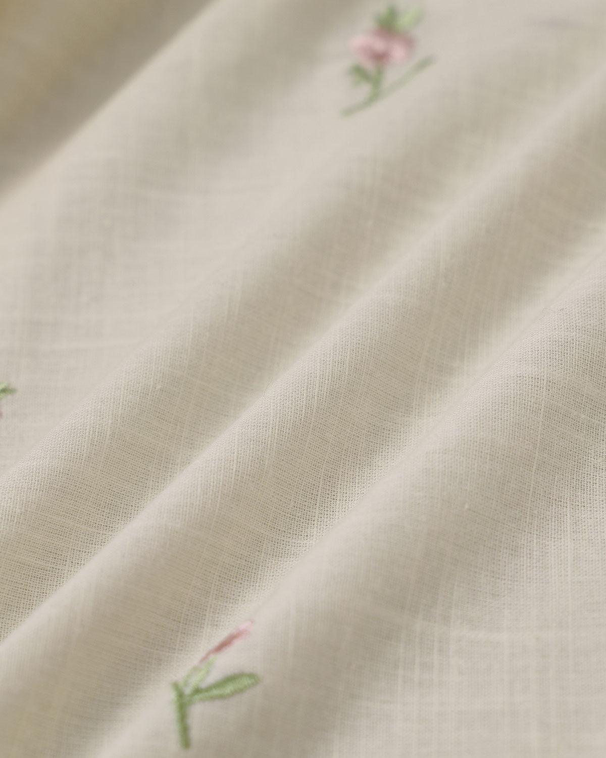 Beige Embroidery Puffed Sleeve Wrap Midi Dress Product Image