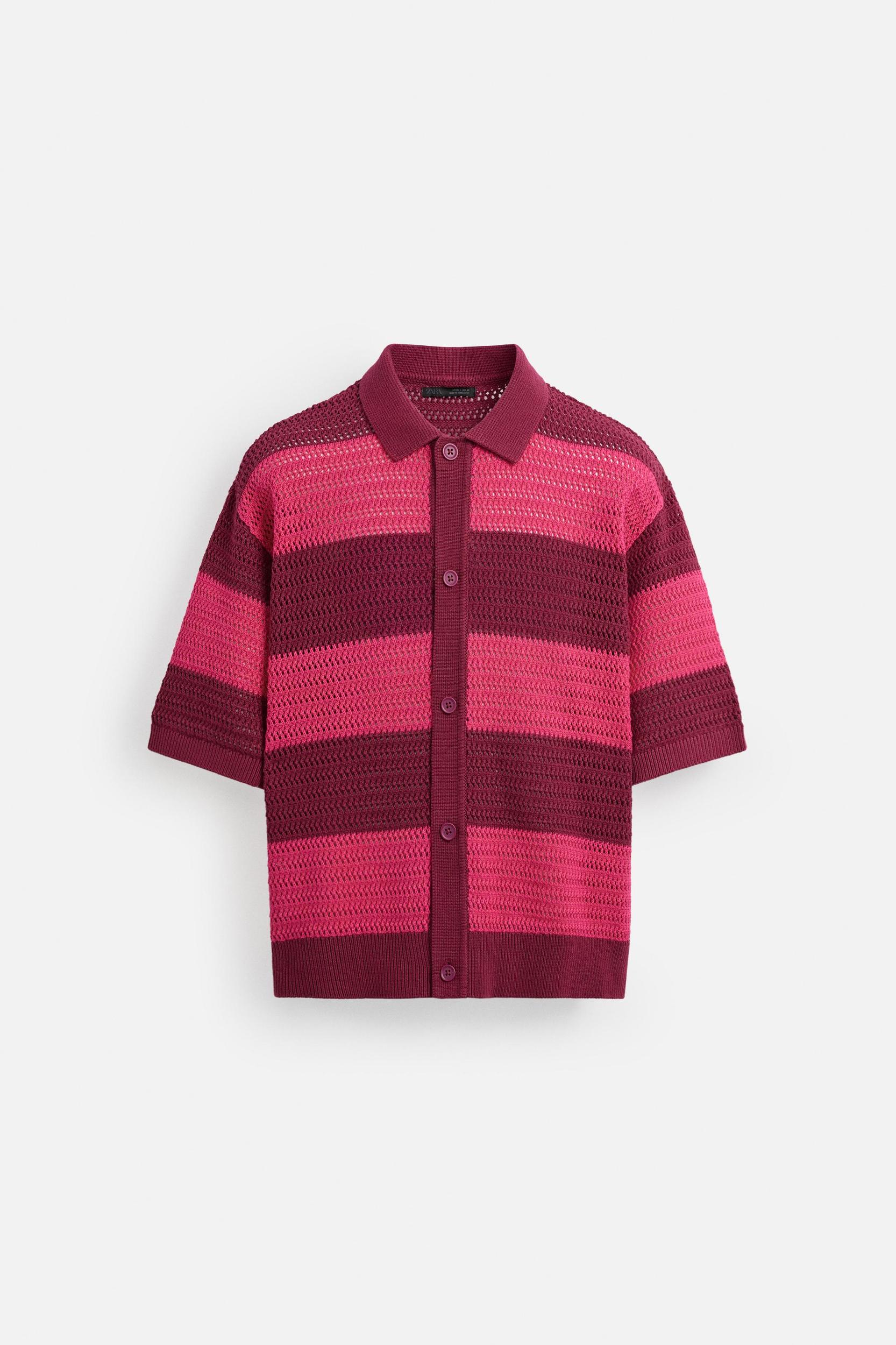 STRIPED OPEN KNIT SHIRT Product Image