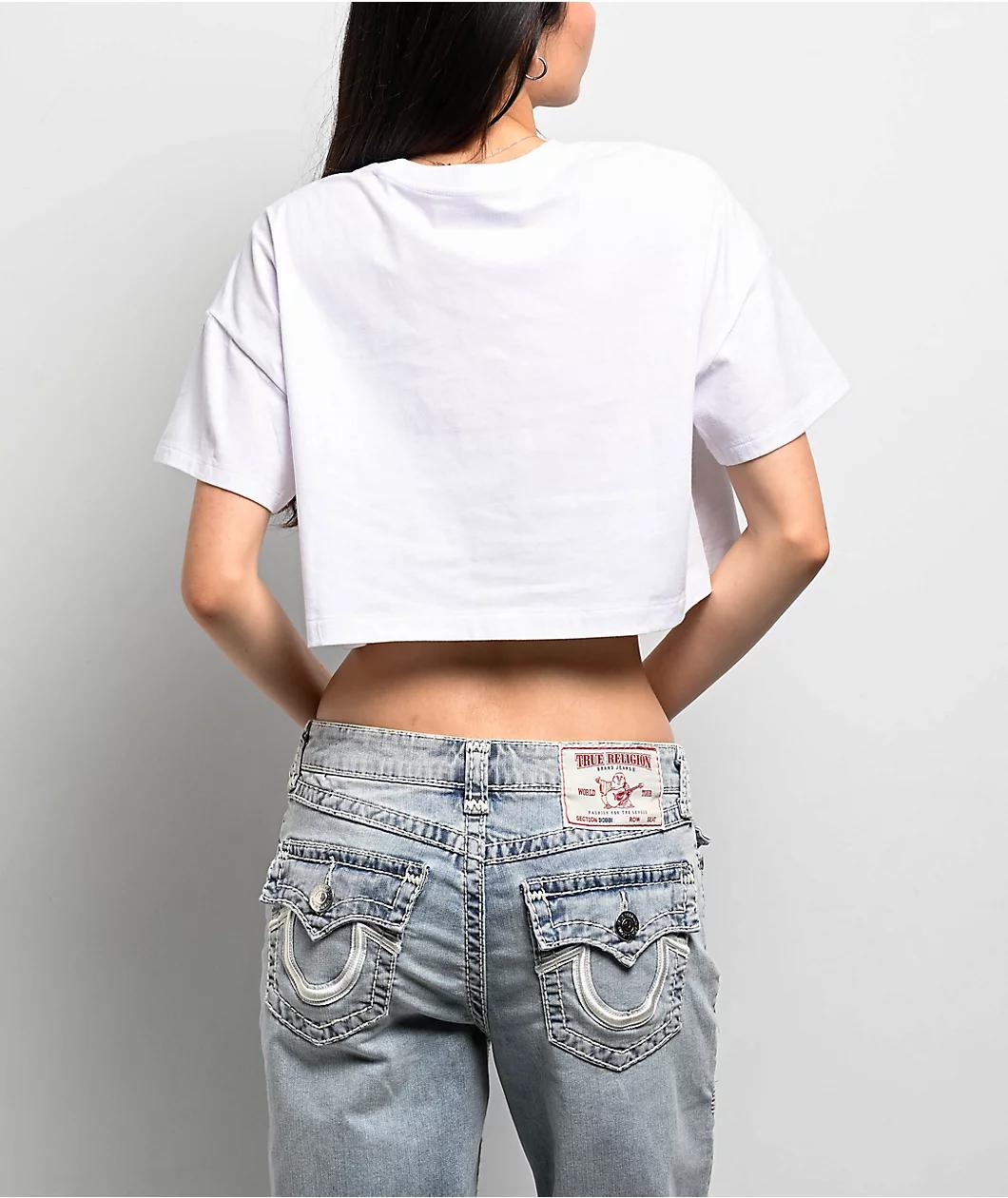 True Religion Embroidered Buddha White Crop T-Shirt Product Image