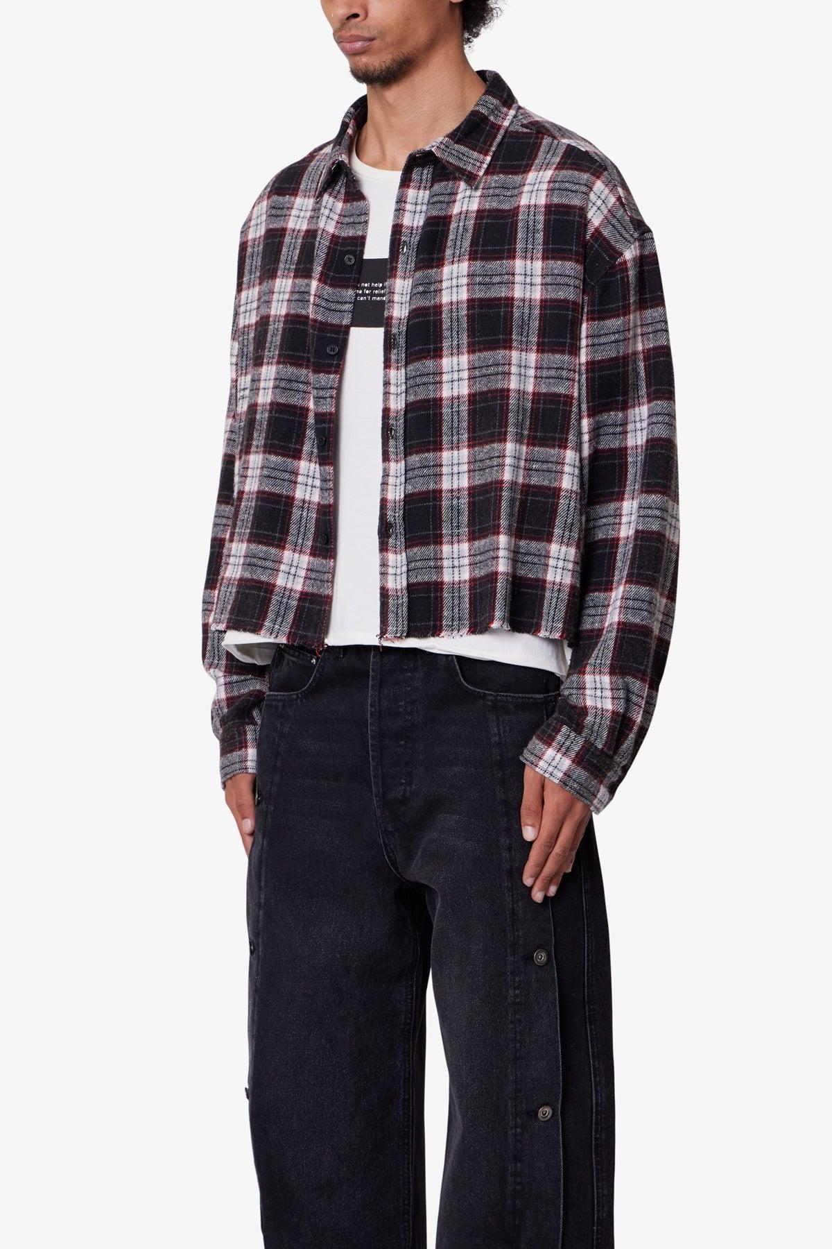 Washed Cropped Flannel Shirt - Black/White Product Image