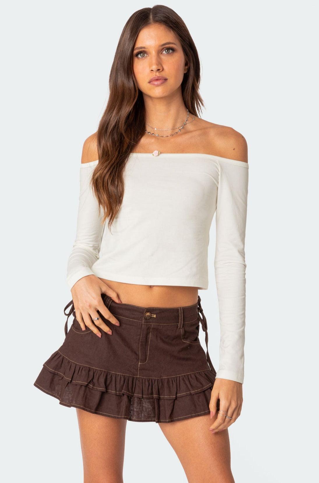 Dev Ruffle Linen Look Mini Skirt Product Image