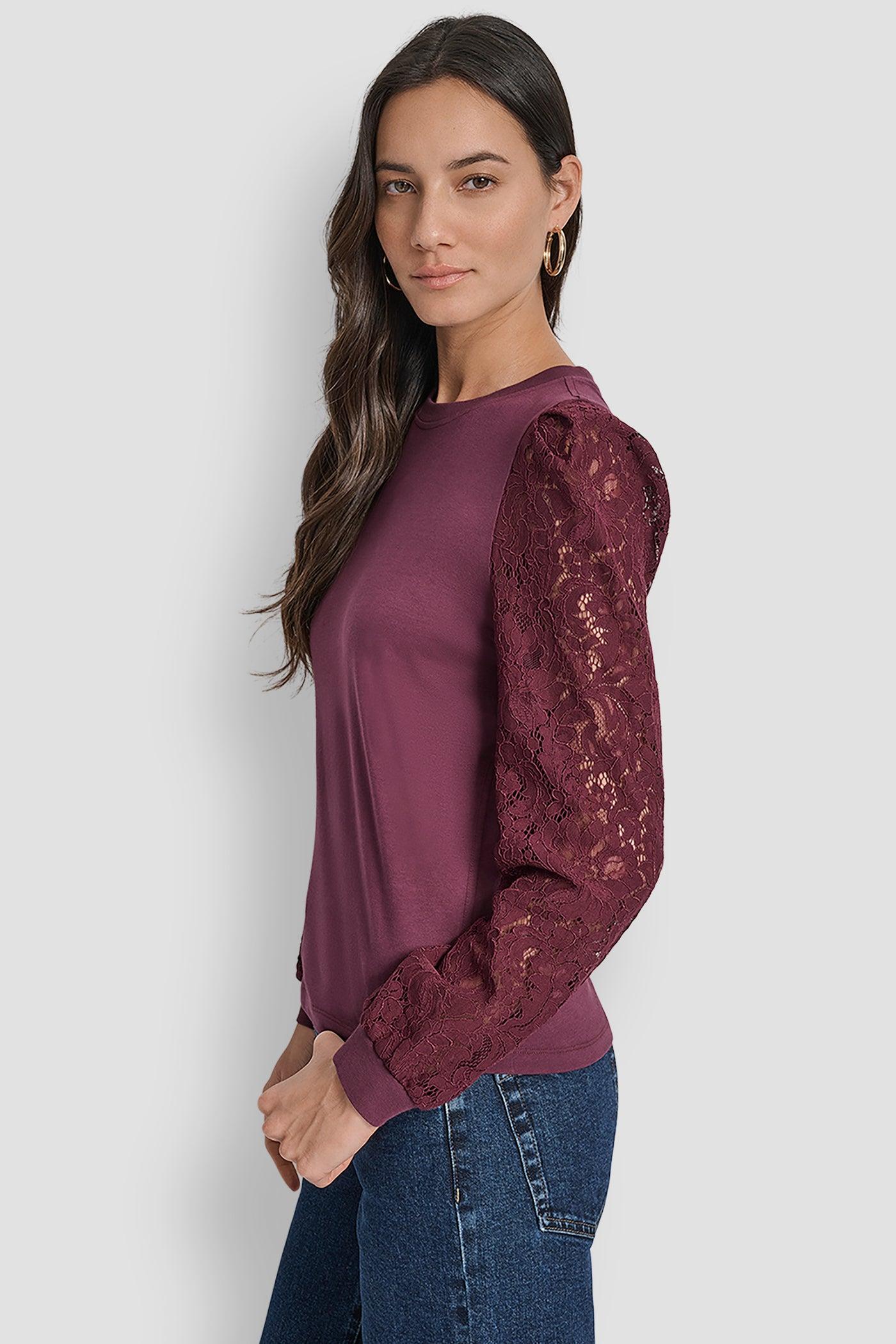 LACE PUFF LONG SLEEVE CREW NECK TEE Product Image