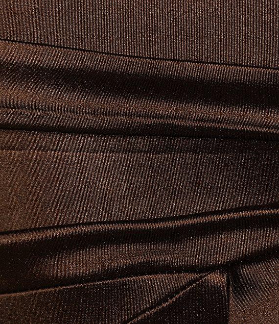 Honey and Rosie Spaghetti Strap V-Neck Faux Wrap Ruffle Hem Satin Midi Dress Product Image