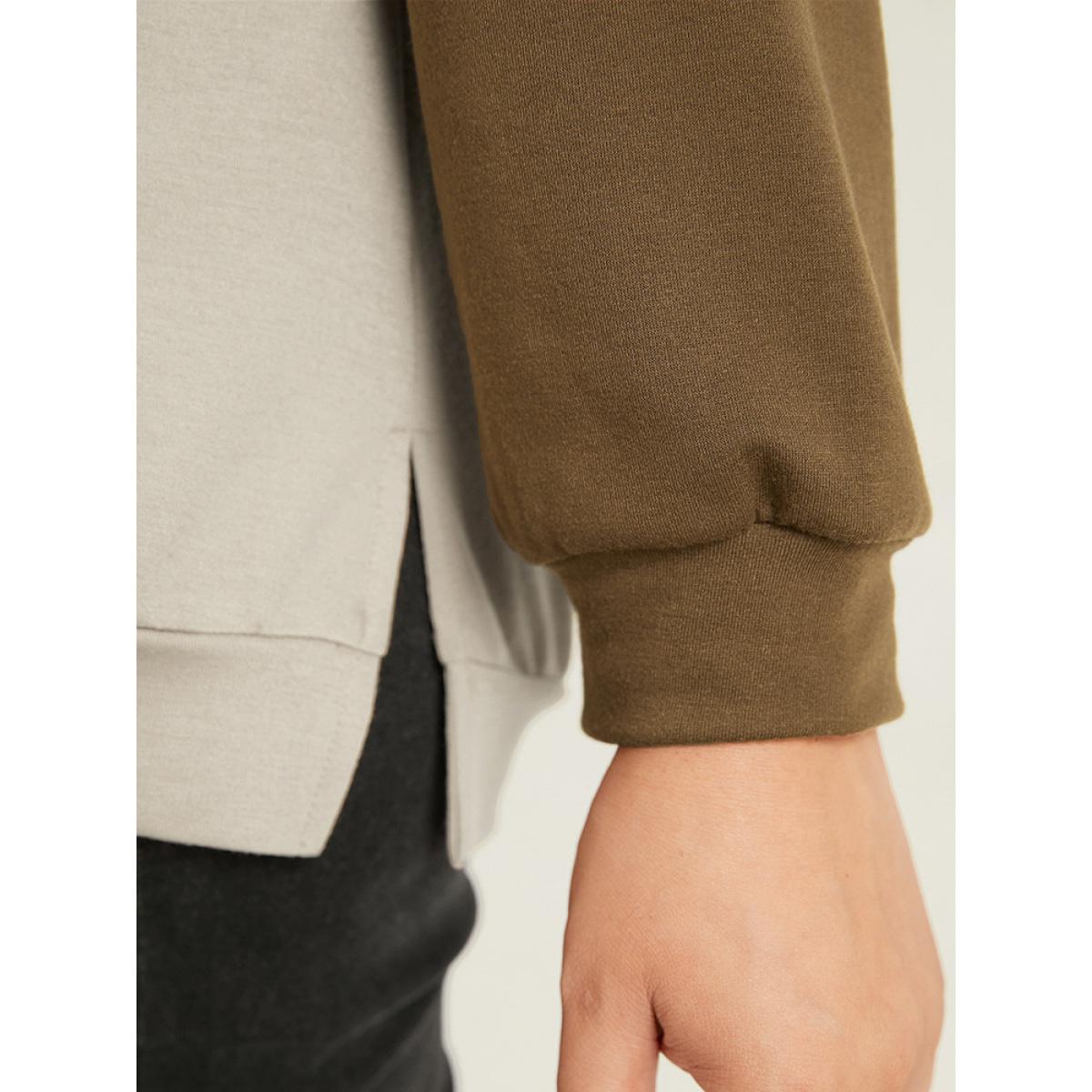 Plus Size Colorblock Patchwork Drop Shoulder Sweatshirt Women DarkBrown Casual Elastic cuffs Round Neck Dailywear Sweatshirts BloomChic 30/6X Product Image