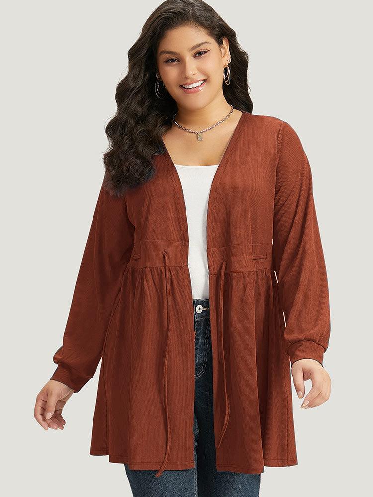 Plain Drawstring Knot Gathered Open Front Coat Female Product Image