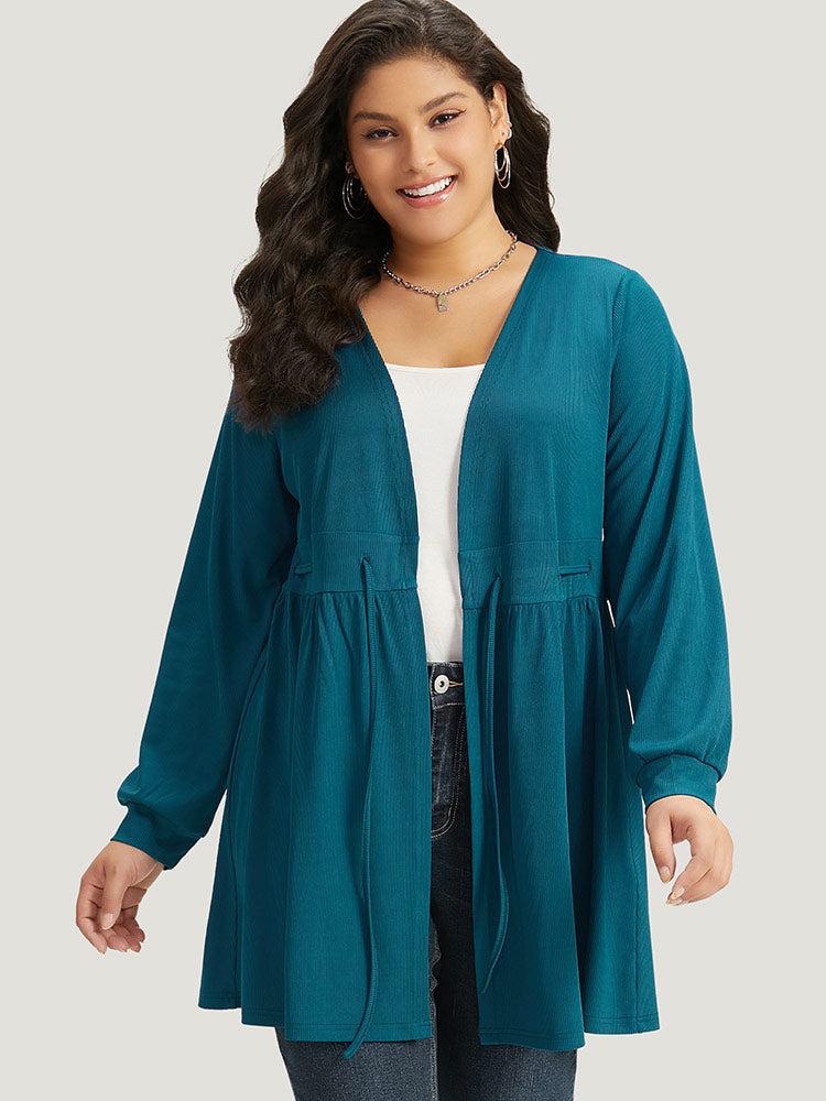 Plain Drawstring Knot Gathered Open Front Coat Female Product Image