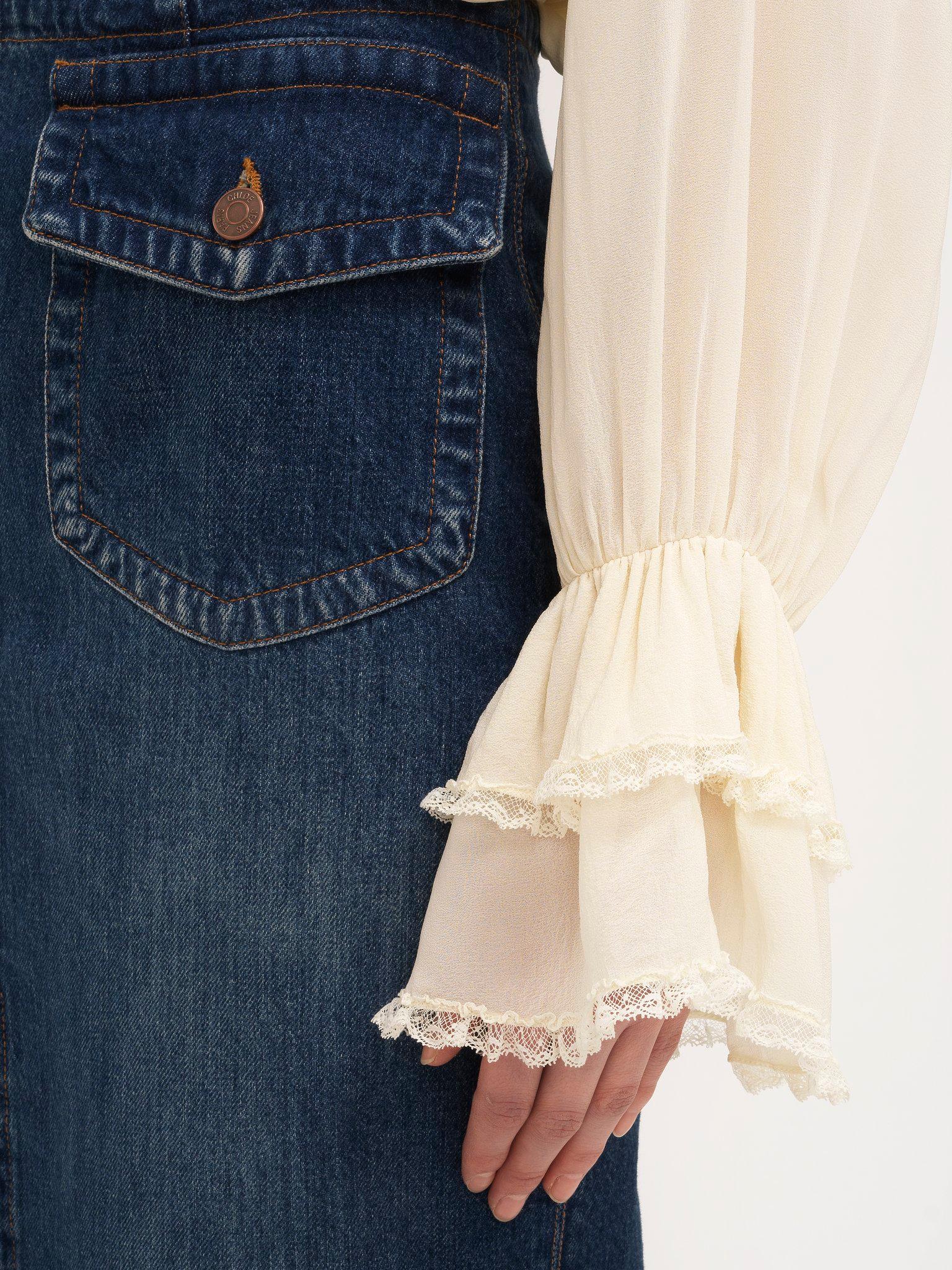 Front-slit midi skirt in denim Product Image