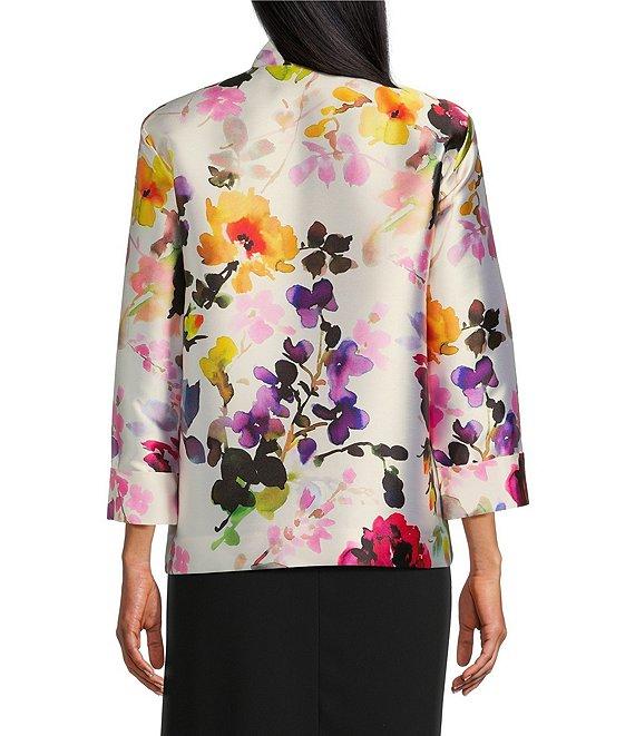 Caroline Rose Brilliant Bouquet Floral Print Mandarin Collar Bracelet Sleeve Button-Front Boxy Jacket Product Image