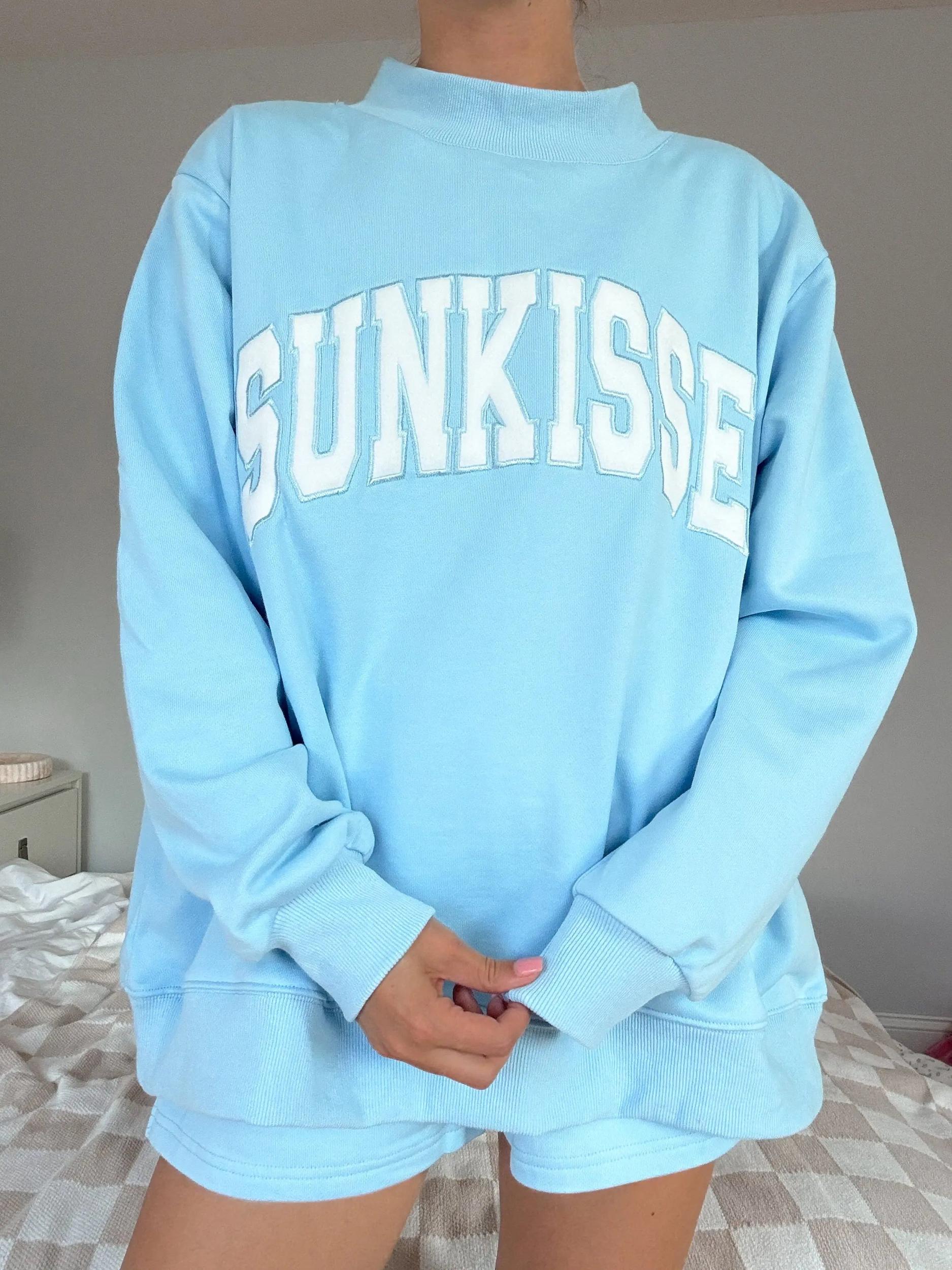 Sunkissed Collegiate Embroider Oversized Mockneck Sweatshirt 100% Cotton Product Image