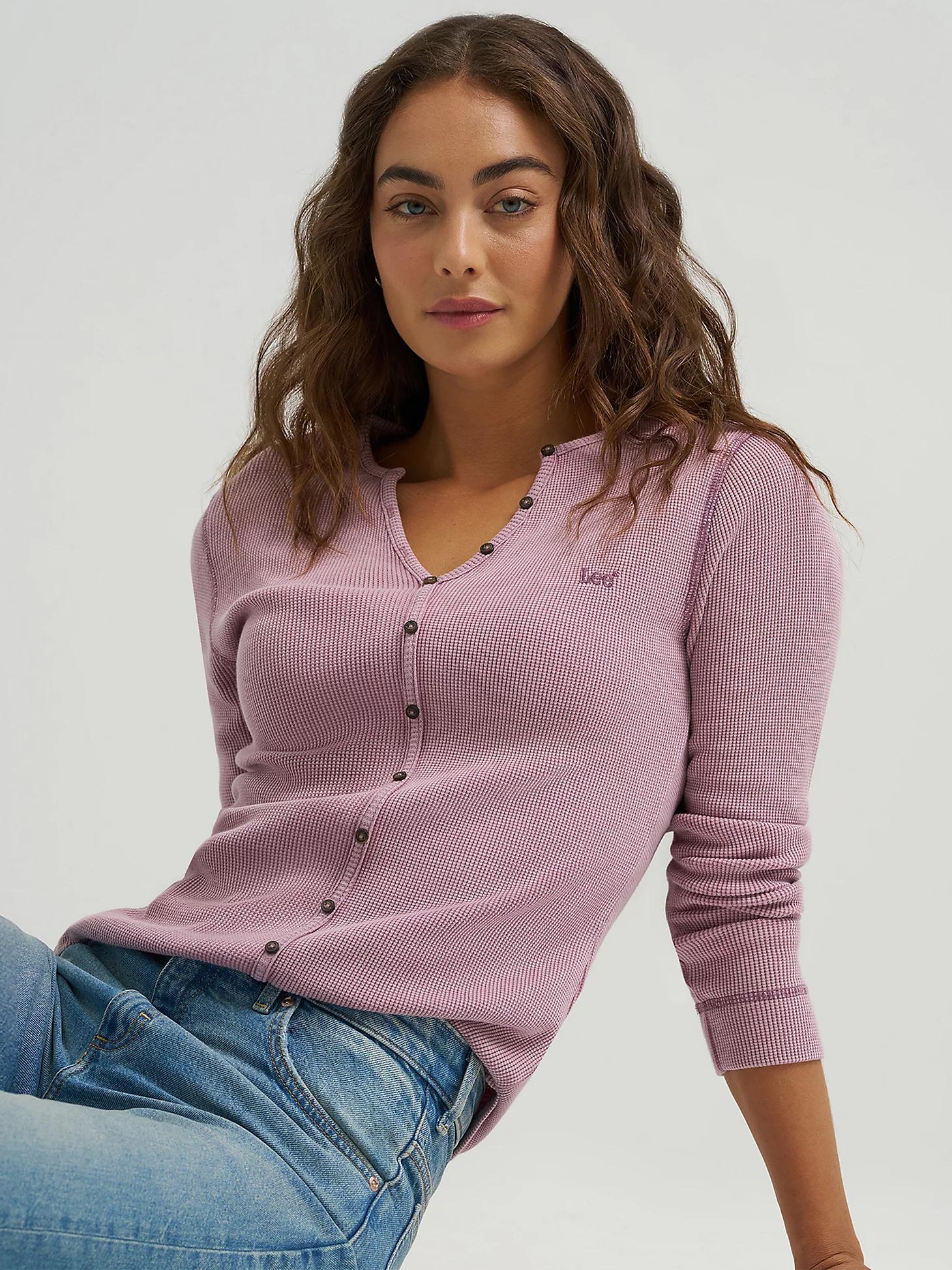 Women's Waffle Knit Henley Button Down Top | Women's Tops & Tees | Lee® Product Image