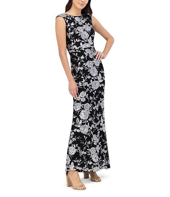 Eliza J Floral Sequin Boat Neck Sleeveless V-Back Gown Product Image