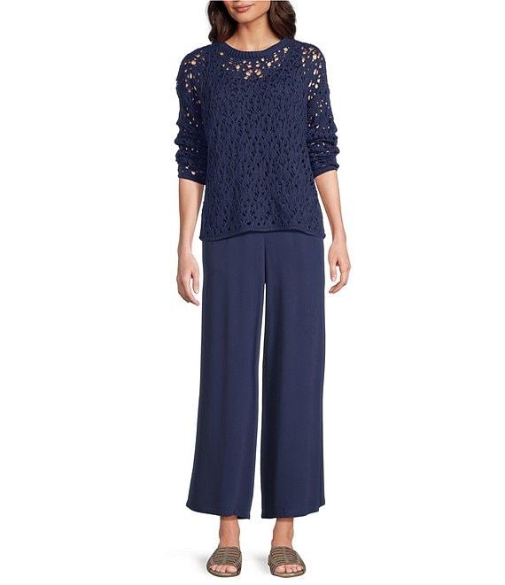 Eileen Fisher Organic Cotton Open Stitch Round Neck Long Sleeve Sweater Product Image