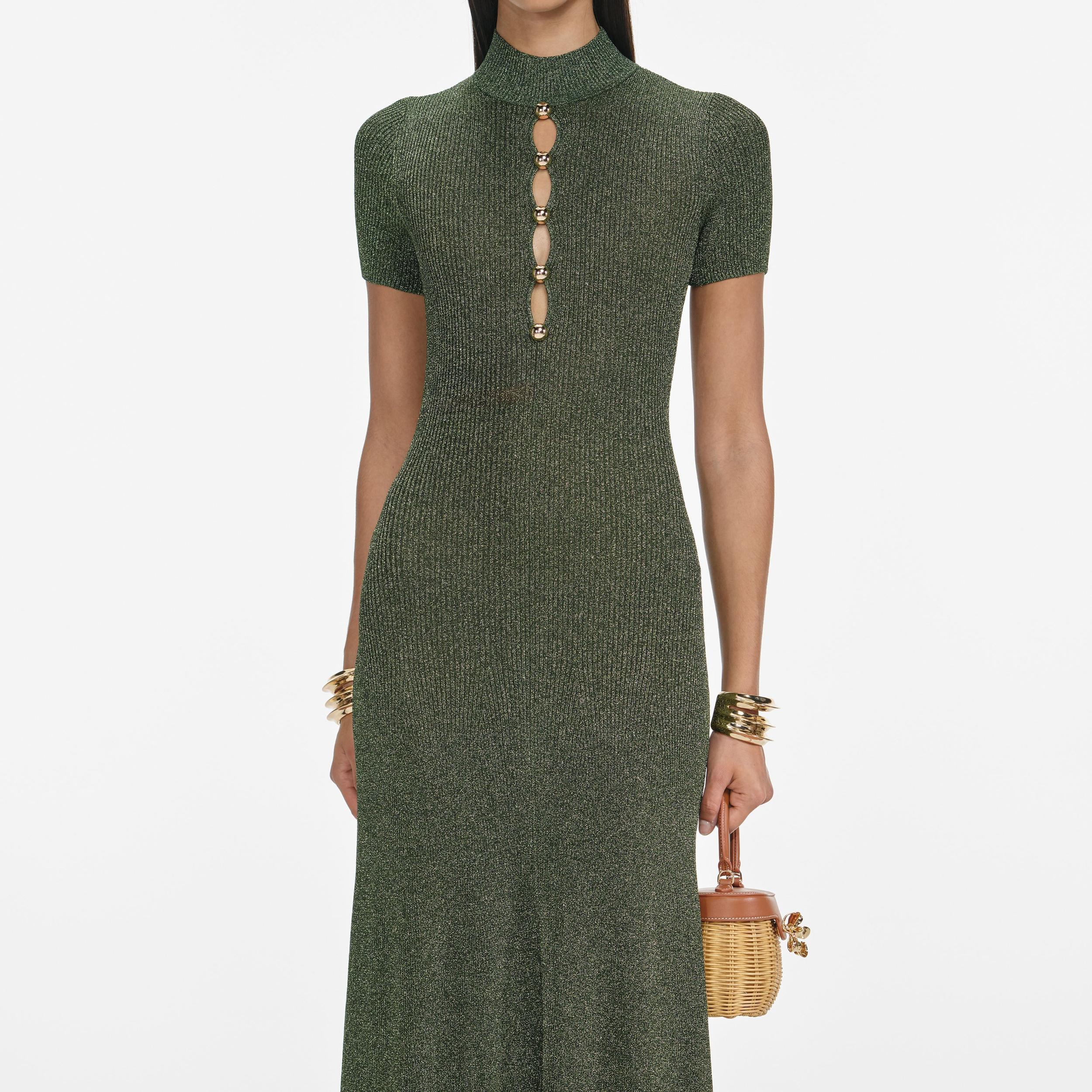 Khaki Lurex Knit Maxi Dress Product Image
