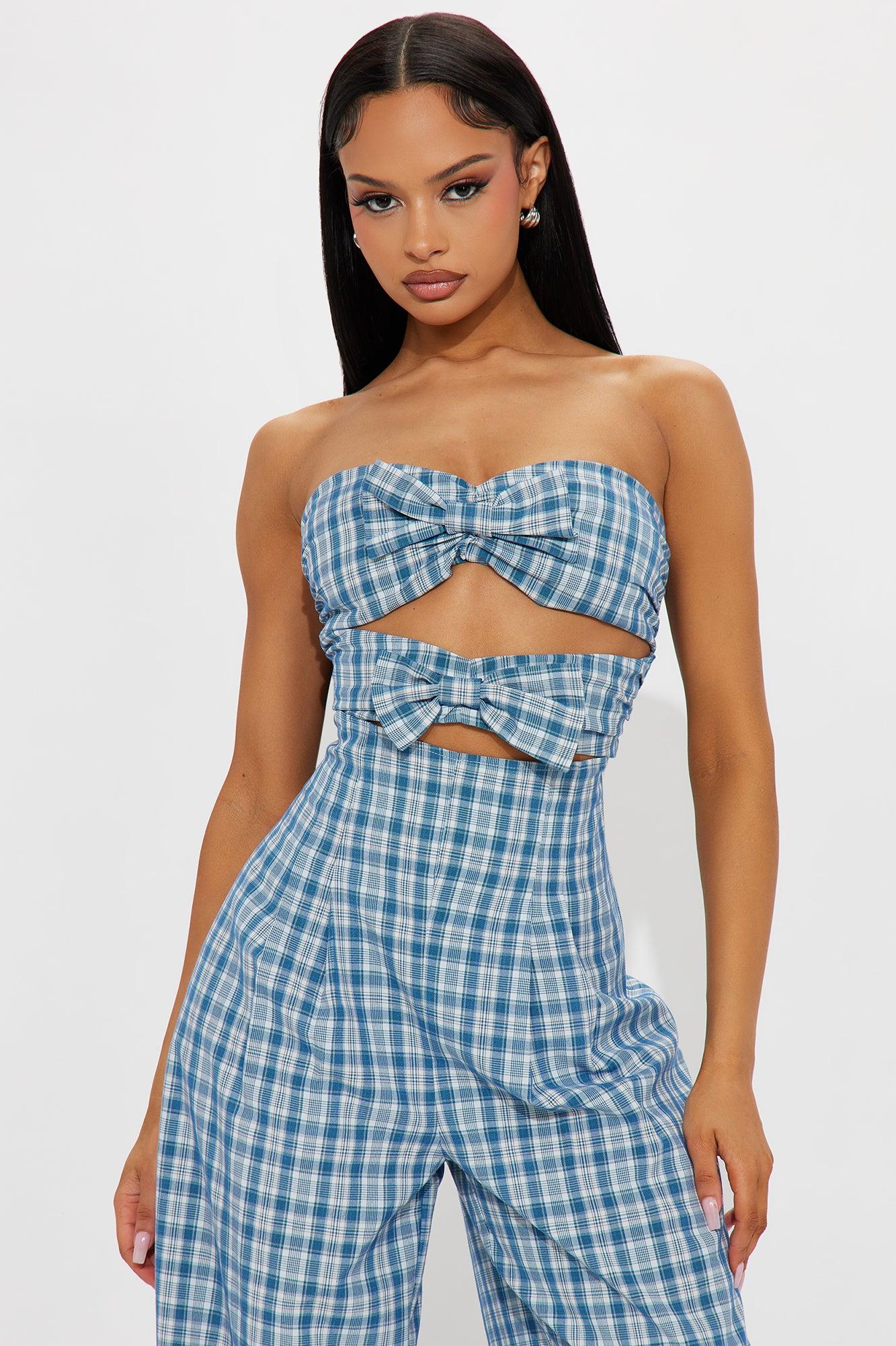 Wrapped And Ready Plaid Jumpsuit - Blue/combo Product Image
