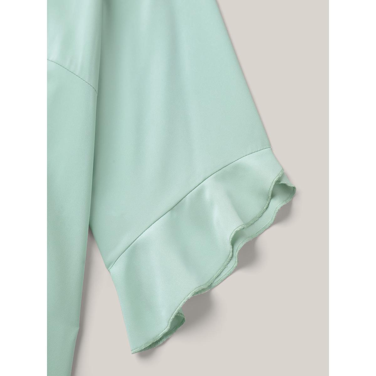 Plus Size Greenbean Lotus Leaf Sleeve Round Neck Shirt Women Elegant Elbow-length sleeve Round Neck Everyday Blouses BloomChic 18-20/2X Product Image