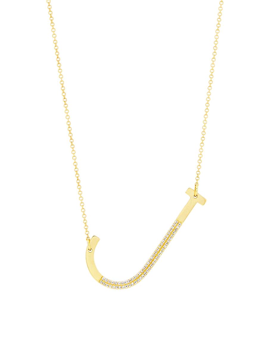 Womens 14K Yellow Gold & 0.14 TCW Diamond Initial Pendant Necklace Product Image