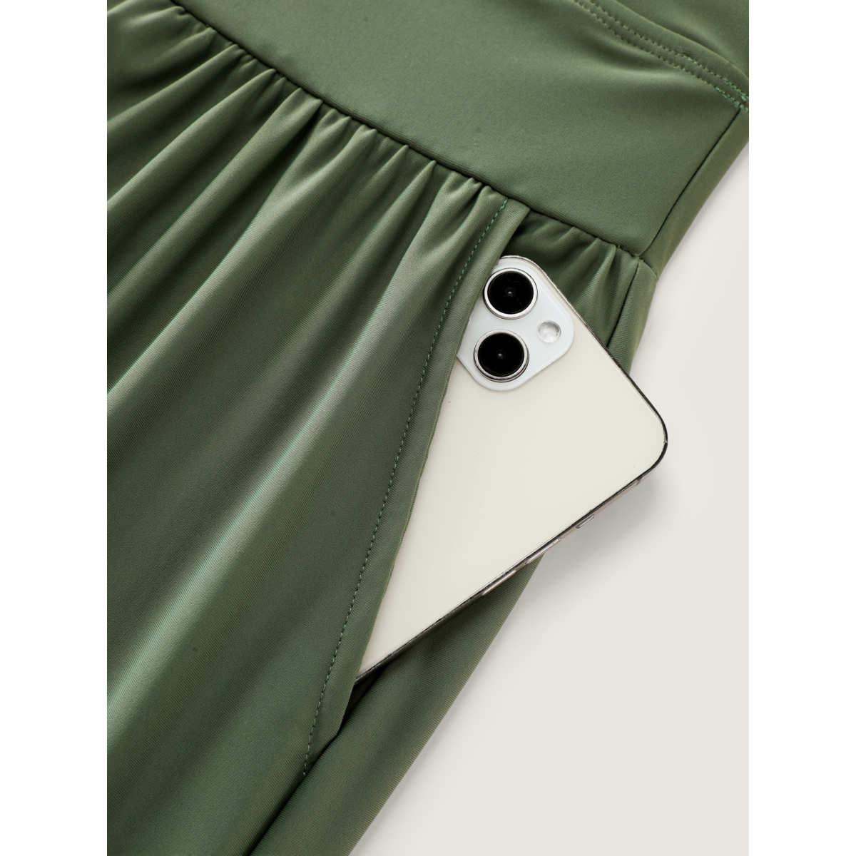 Plus Size Cut-Out Drawstring Pockets Swim Romper Women's Swimwear ArmyGreen Resort Gathered Curve Bathing Suits High stretch One Pieces BloomChic 14-16/1X Product Image