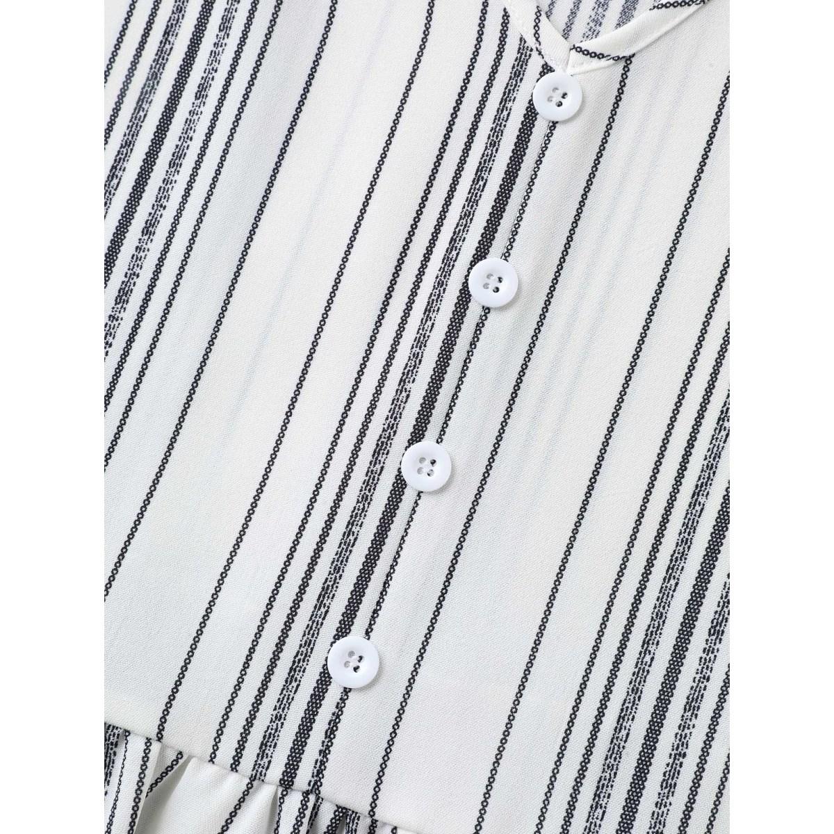 Plus Size Ivory Striped Button Detail Flowy Shirt Women Leisure Half Sleeve V-neck Vacation Blouses BloomChic 18-20/2X Product Image