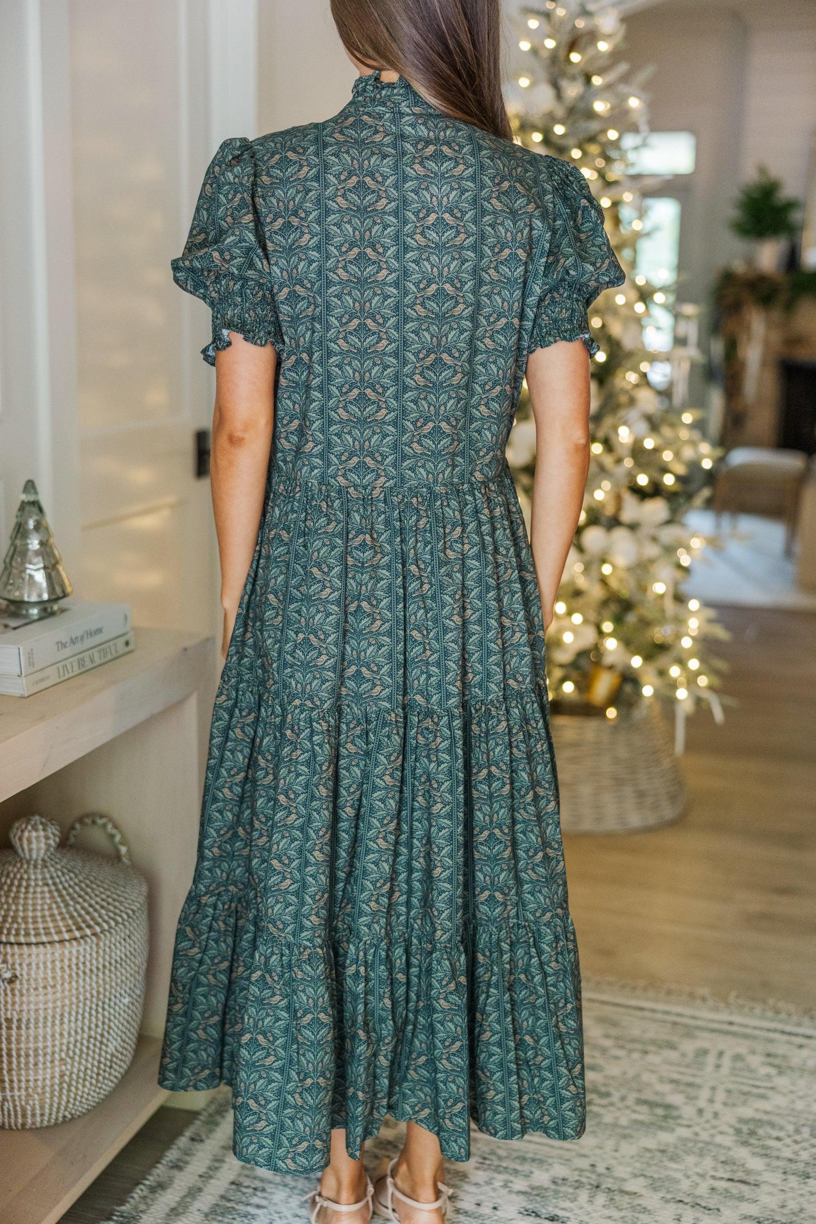 Ready For It All Olive Green Leaf Printed Midi Dress Female Product Image