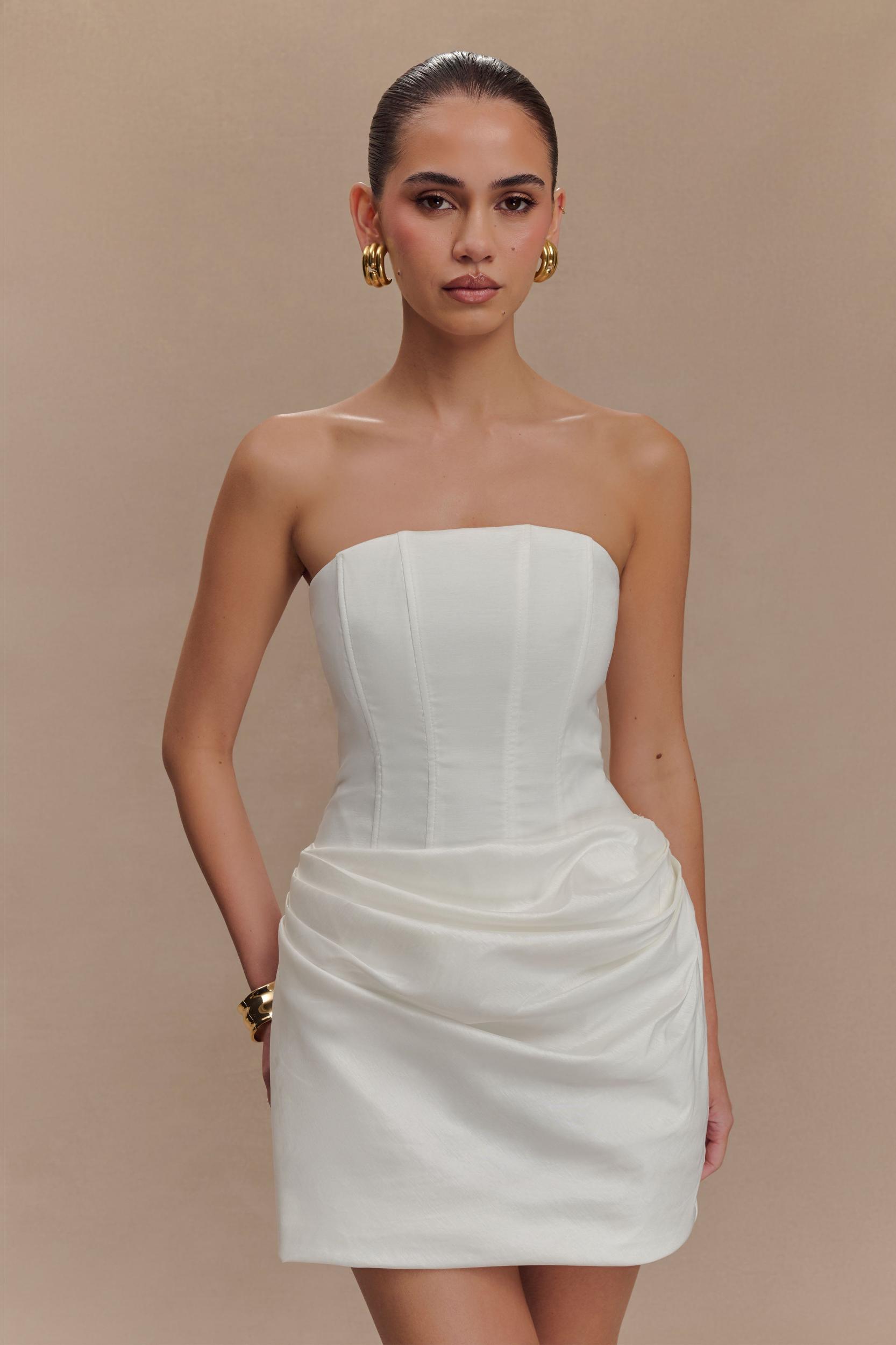 Sasha Taffeta Strapless Corset Mini Dress - White Product Image