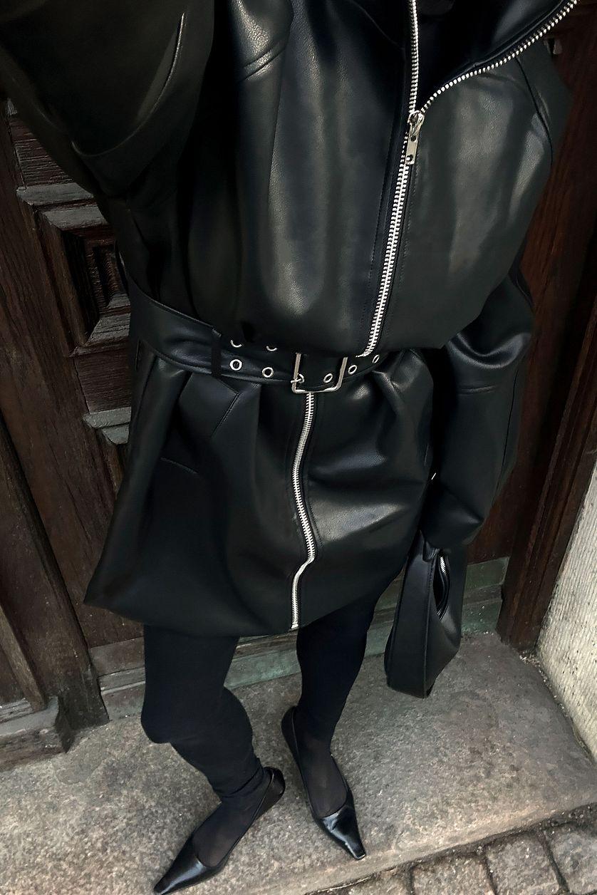 Belted Zip Detail Pu Jacket Product Image