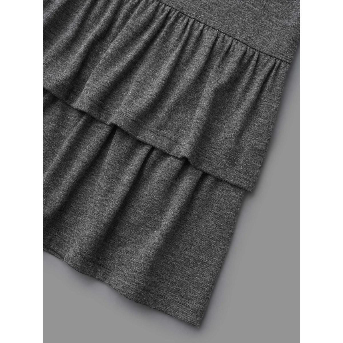 Plus Size Round Neck Tiered Ruffles Hem T-Shirt DimGray Women Elegant Gathered Round Neck Everyday T-shirts BloomChic 12/L Product Image