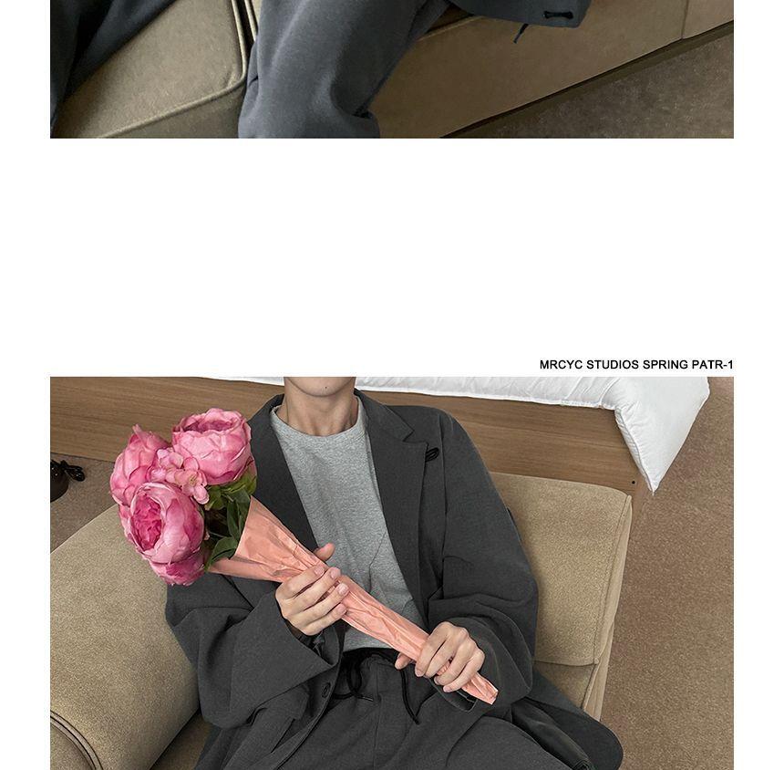 Button-Up Plain Blazer / High Waist Dress Pants Product Image